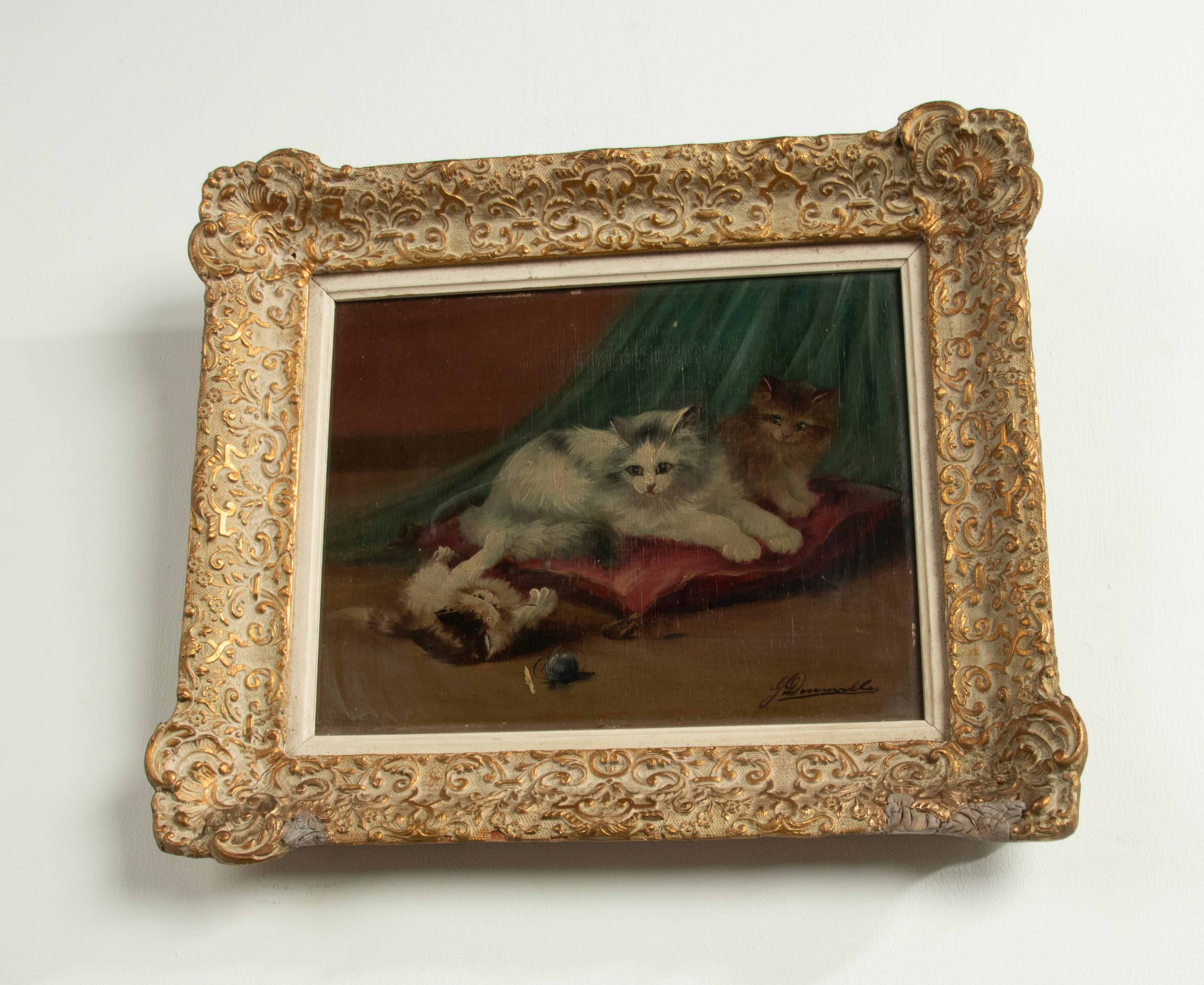 Early 20th Century Oil Painting with Playing Cats For Sale 2