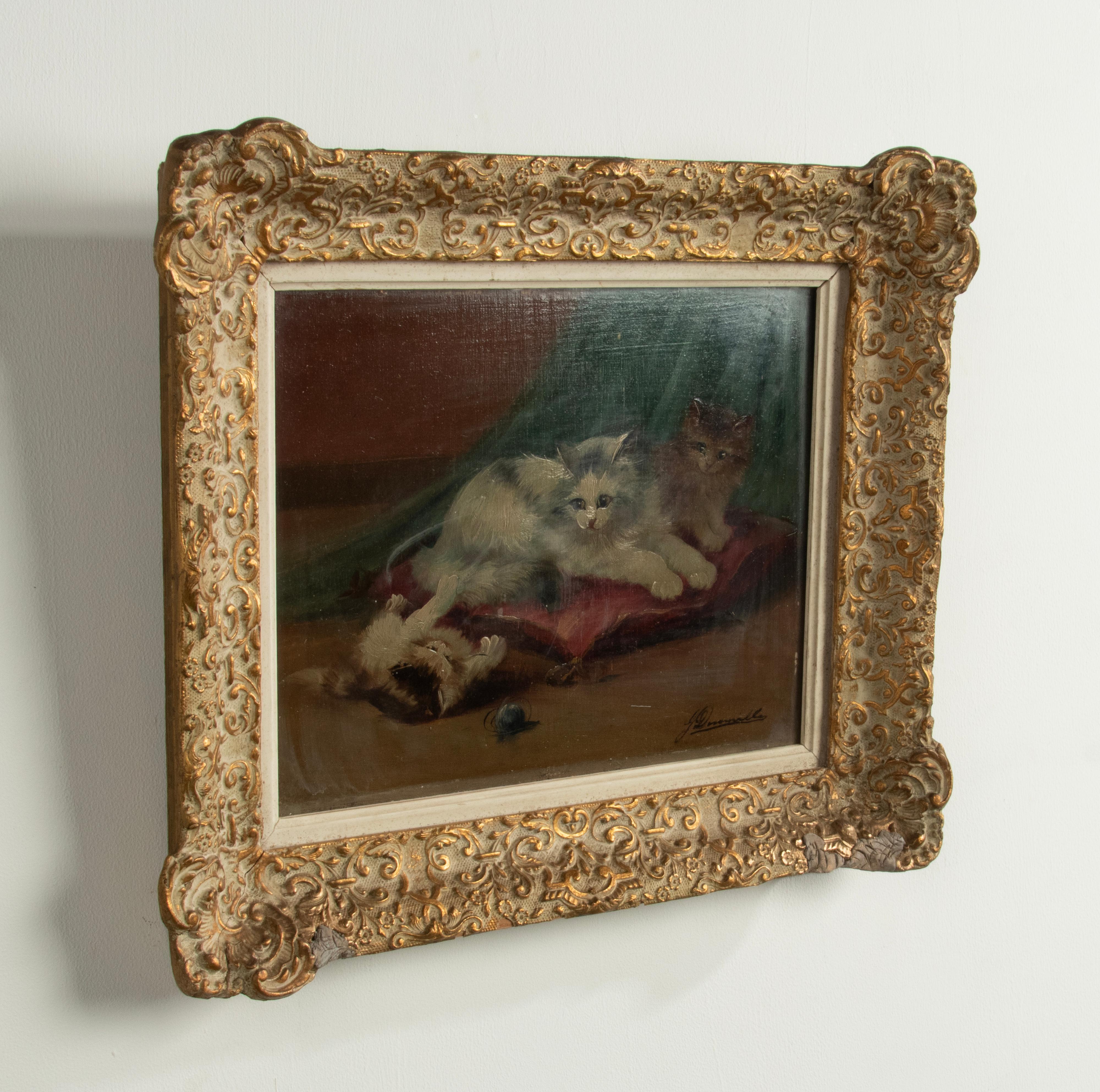 Early 20th Century Oil Painting with Playing Cats For Sale 5