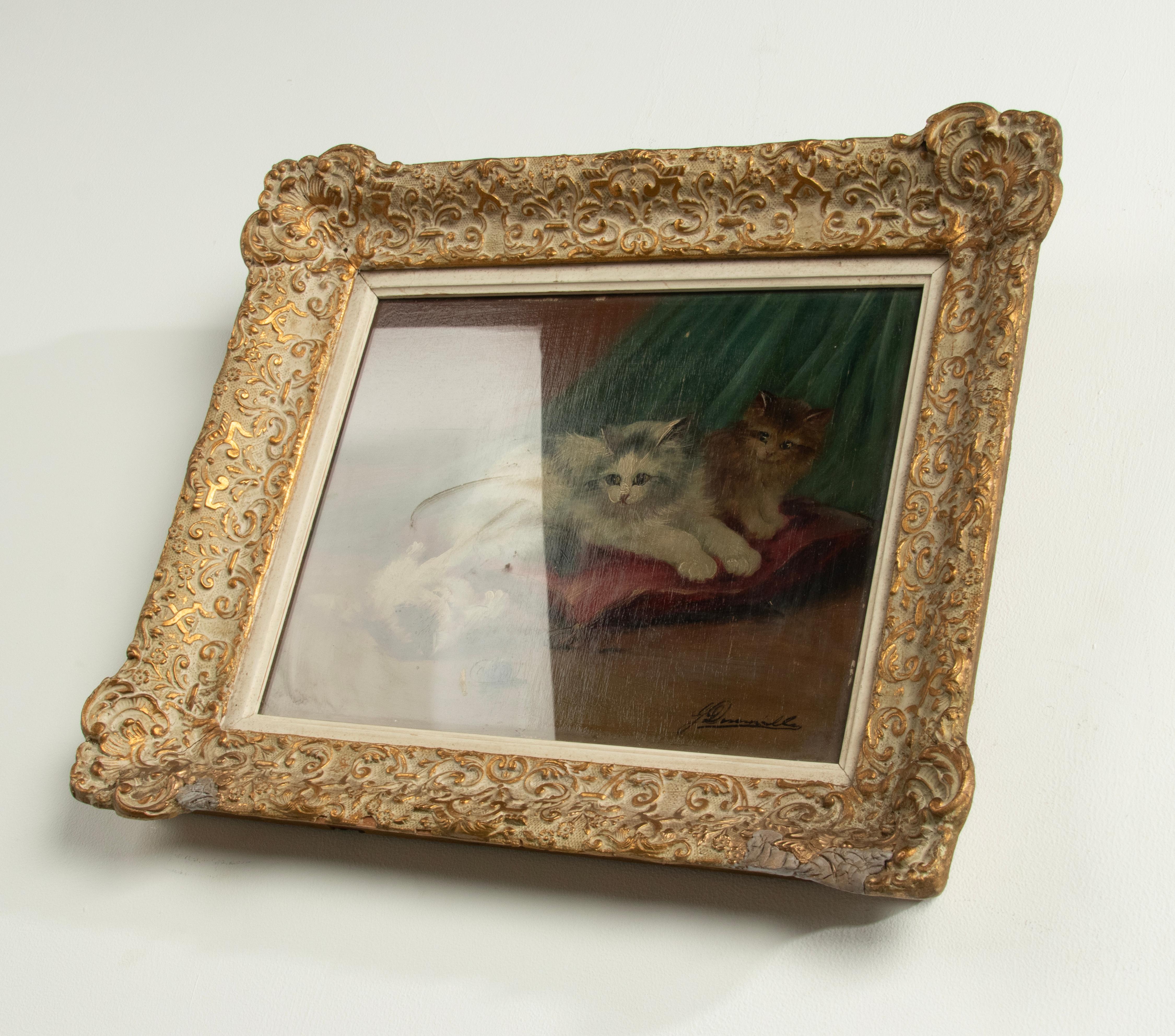 Early 20th Century Oil Painting with Playing Cats For Sale 7