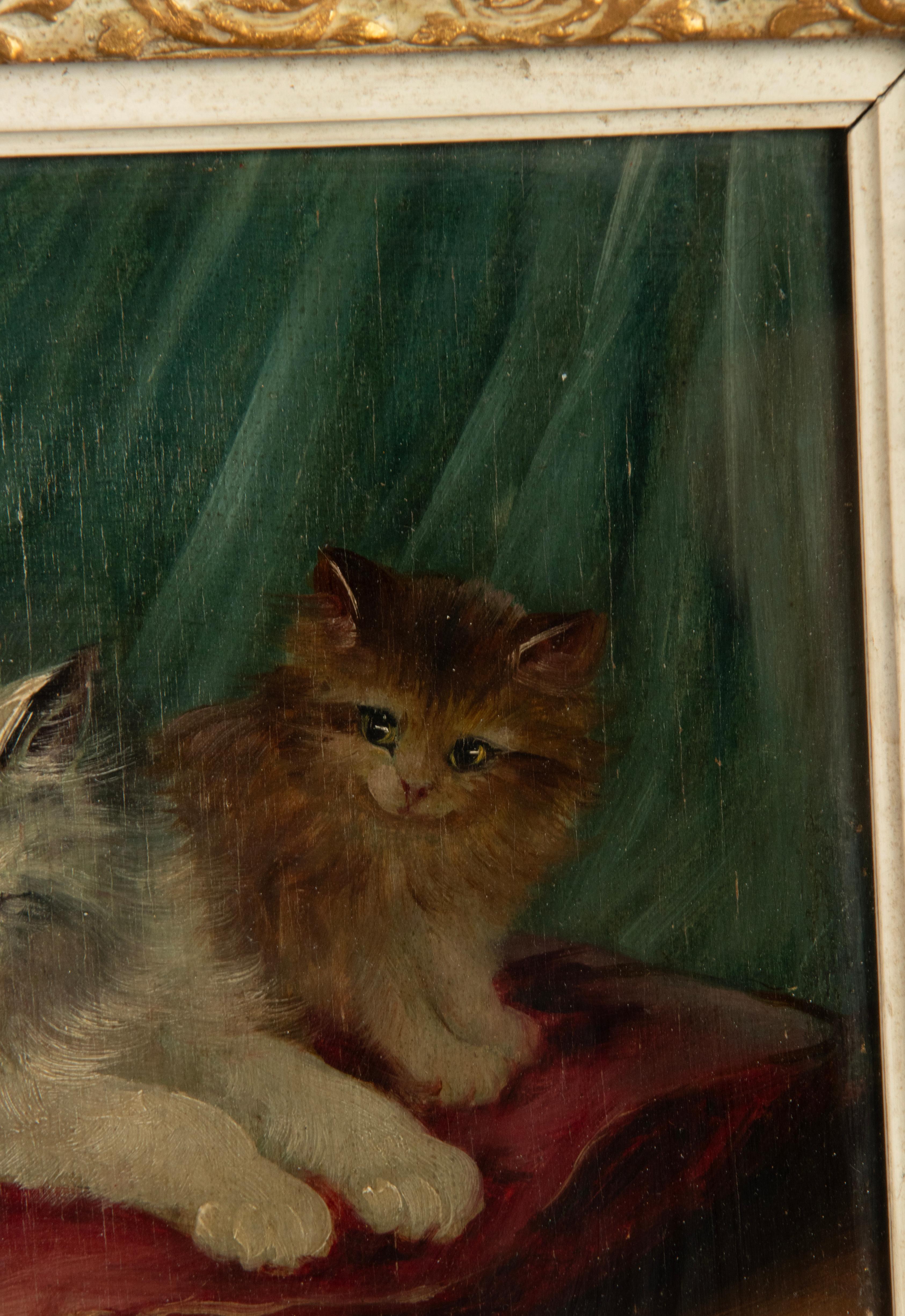 Early 20th Century Oil Painting with Playing Cats For Sale 8