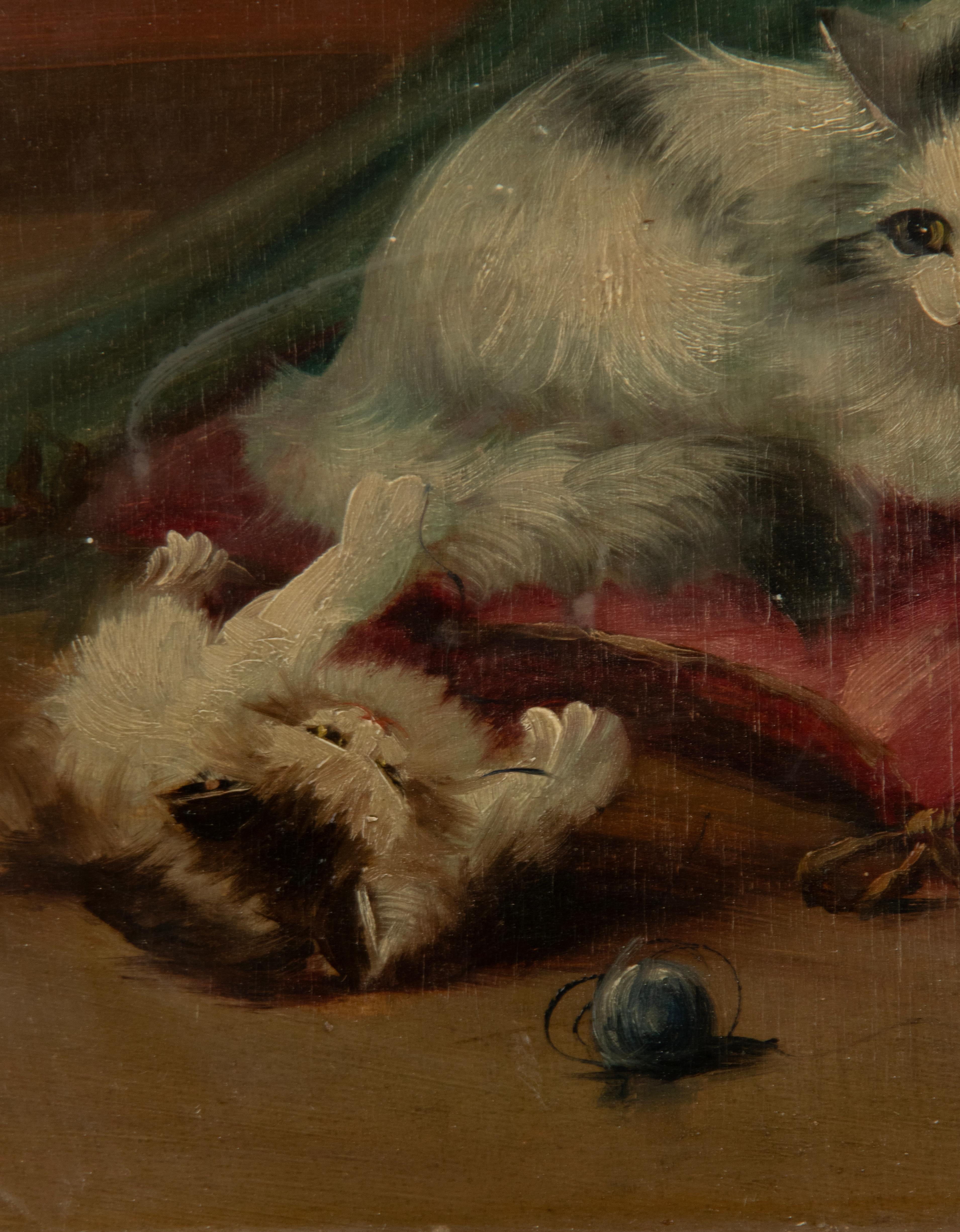 Peinture à l'huile du début du 20e siècle représentant des chats en train de jouer en vente 10