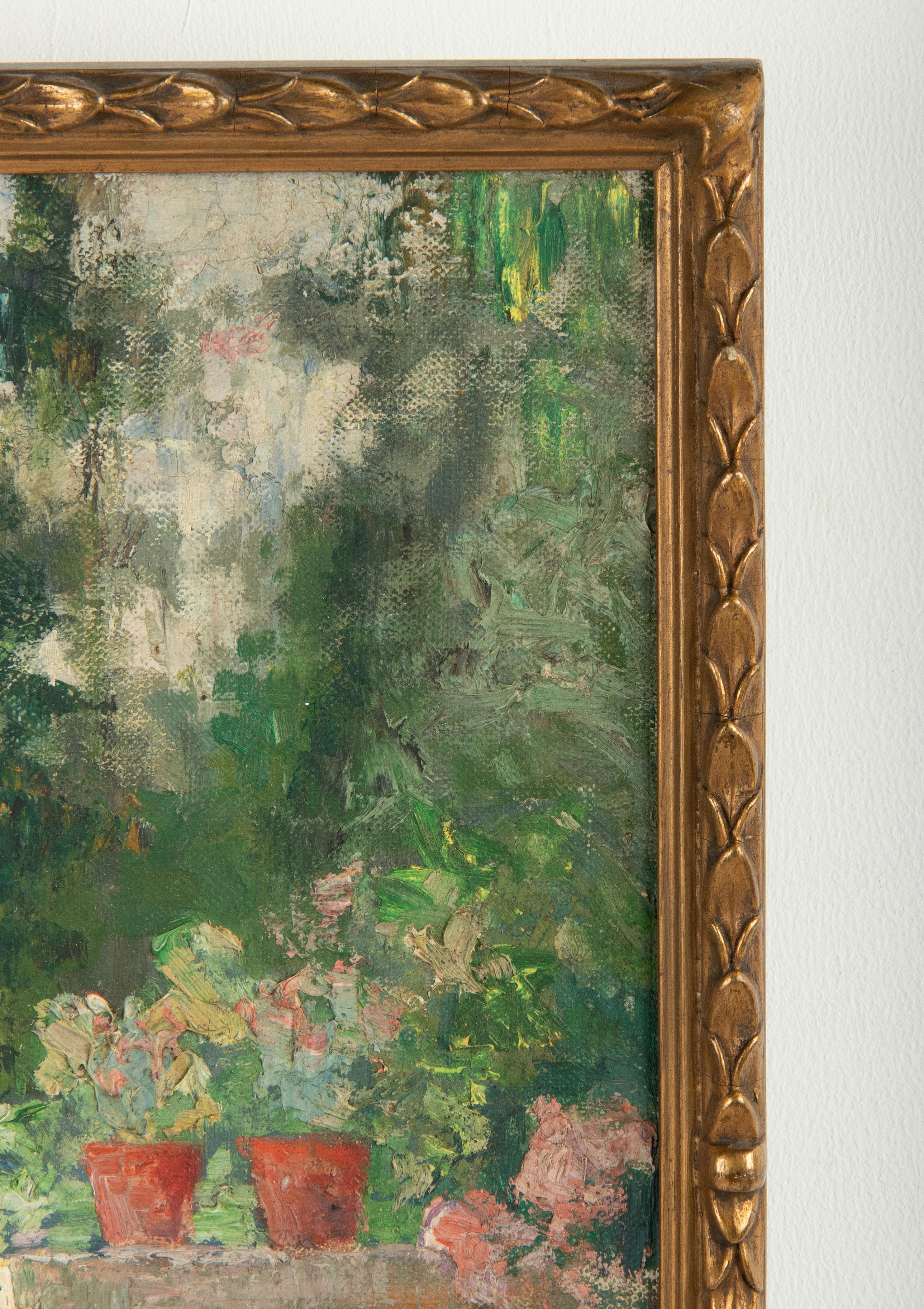 Mid-20th Century Early 20th Century, Oil Painting Woman in Garden by Leon Vanuetten
