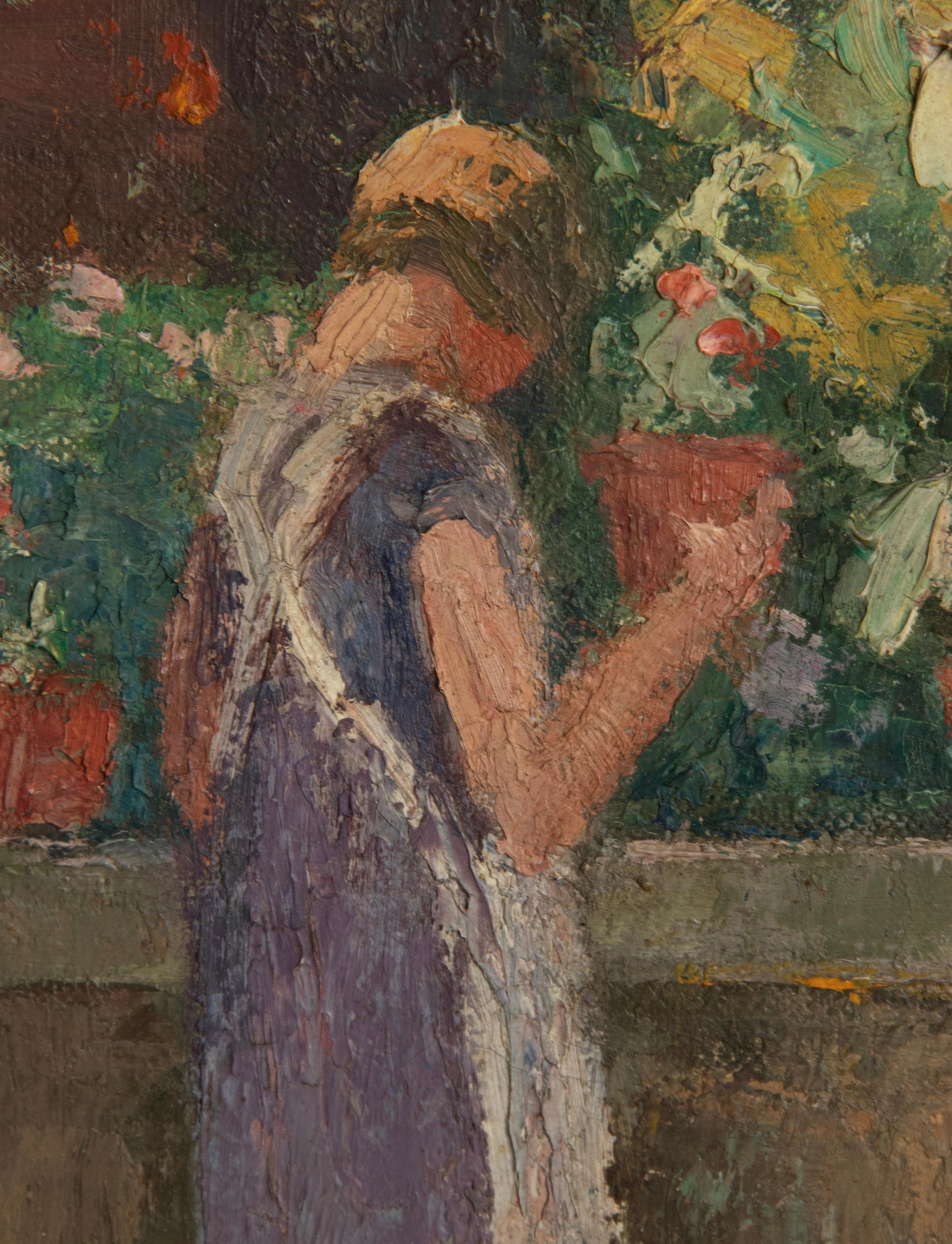 Early 20th Century, Oil Painting Woman in Garden by Leon Vanuetten 2