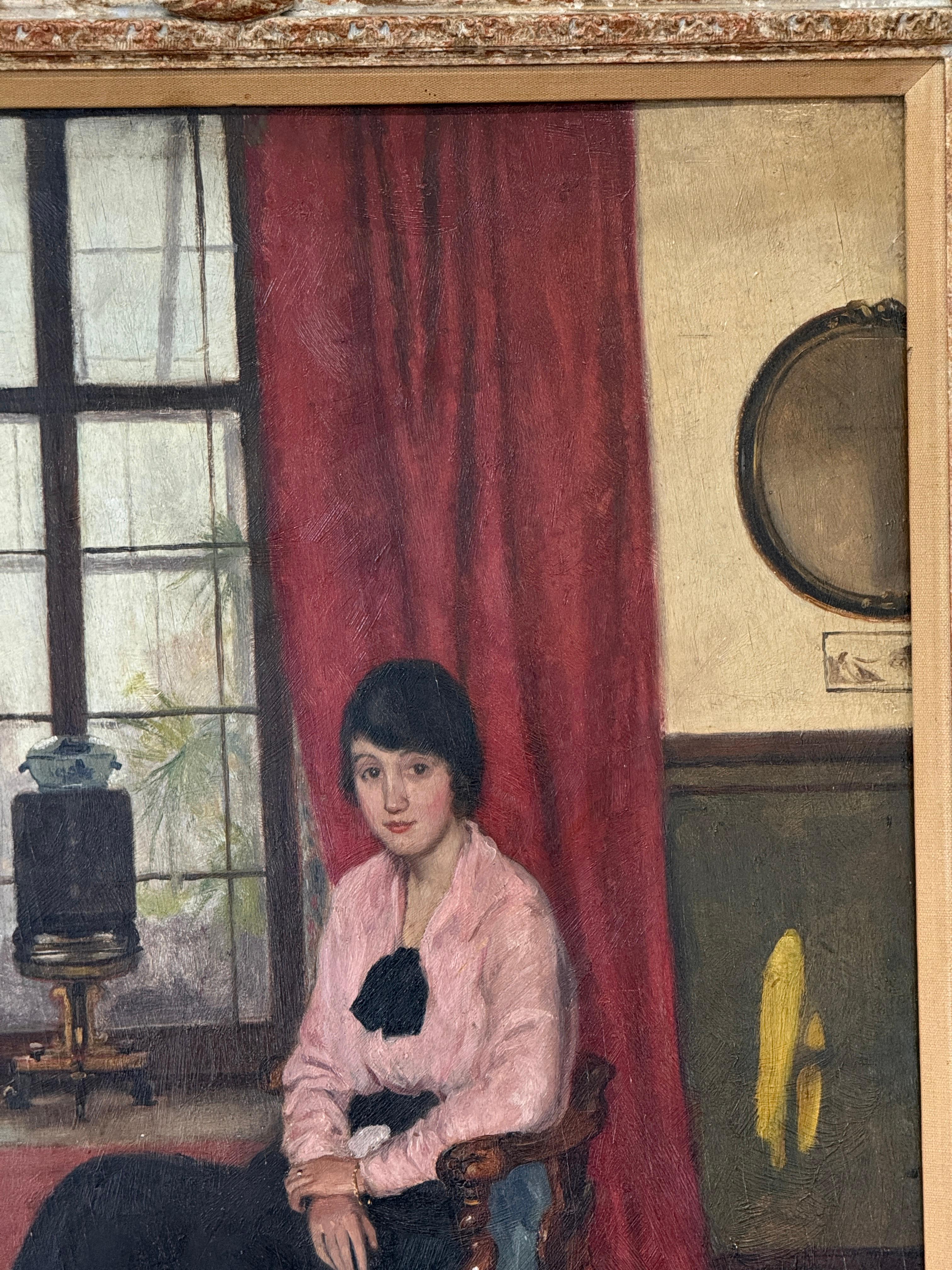 Portrait à l'huile d'une jeune femme du début du 20e siècle, daté de 1914 Bon état - En vente à Charlottesville, VA
