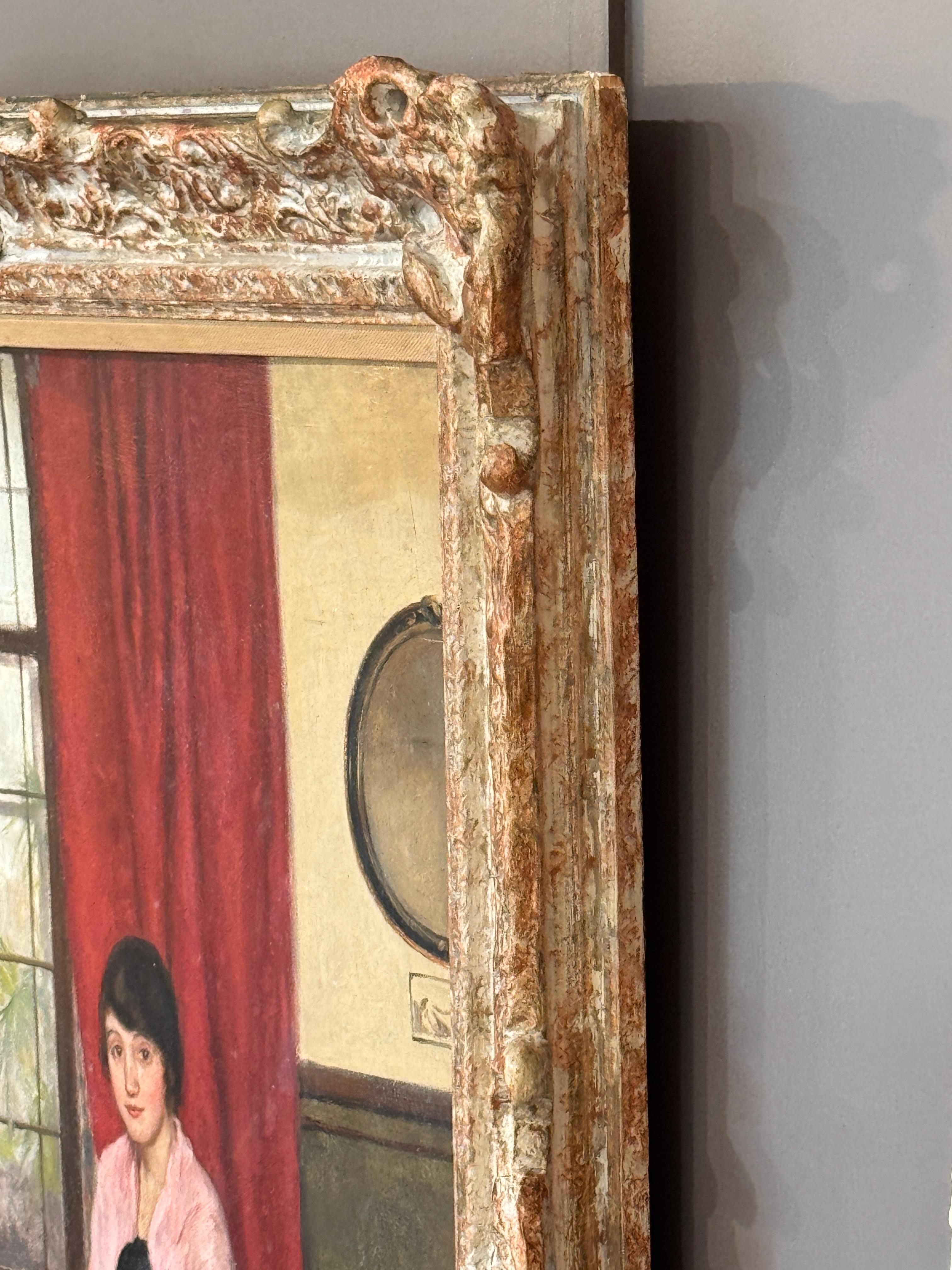 Portrait à l'huile d'une jeune femme du début du 20e siècle, daté de 1914 en vente 1