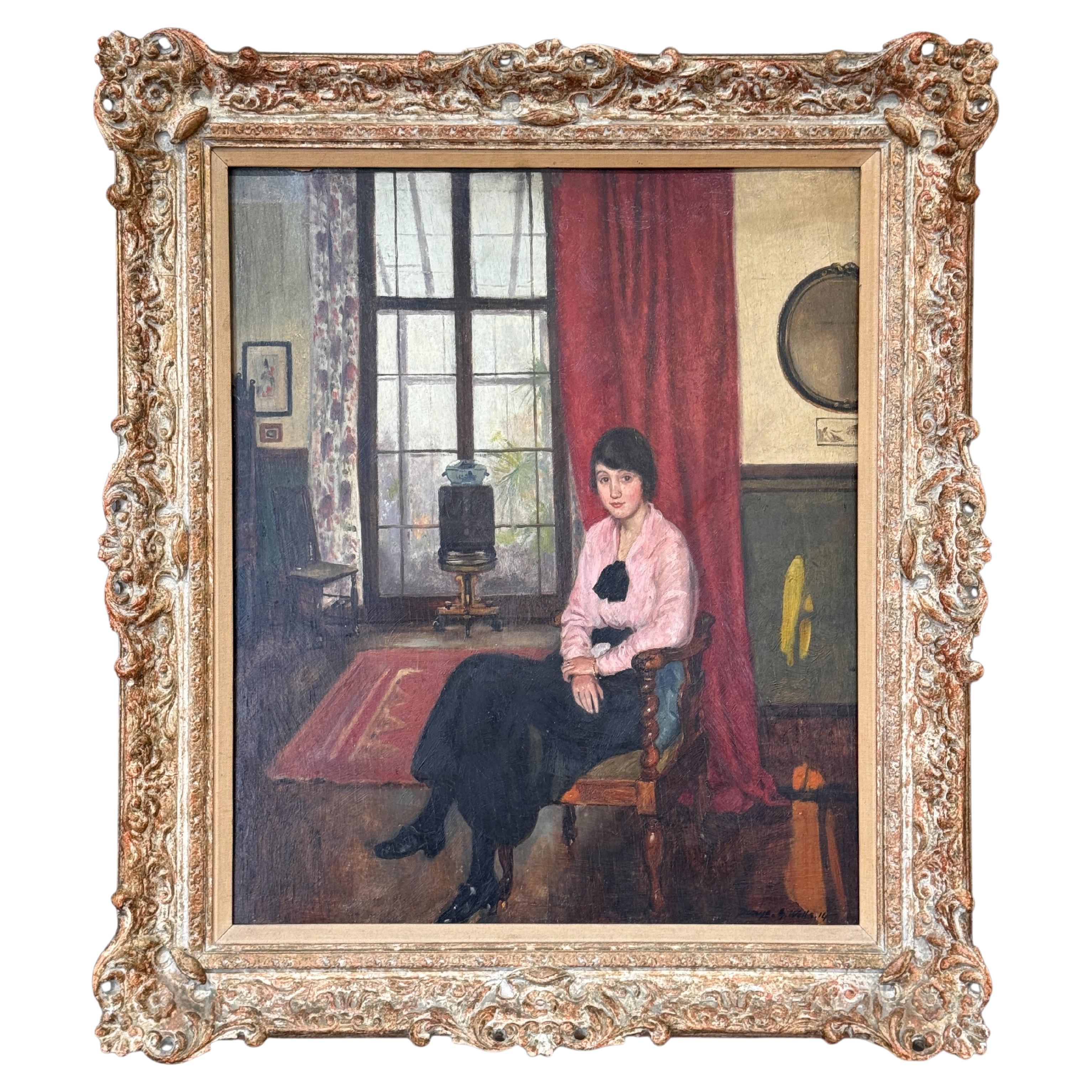 Early 20th Century Oil Portrait of a Young Lady, Dated 1914