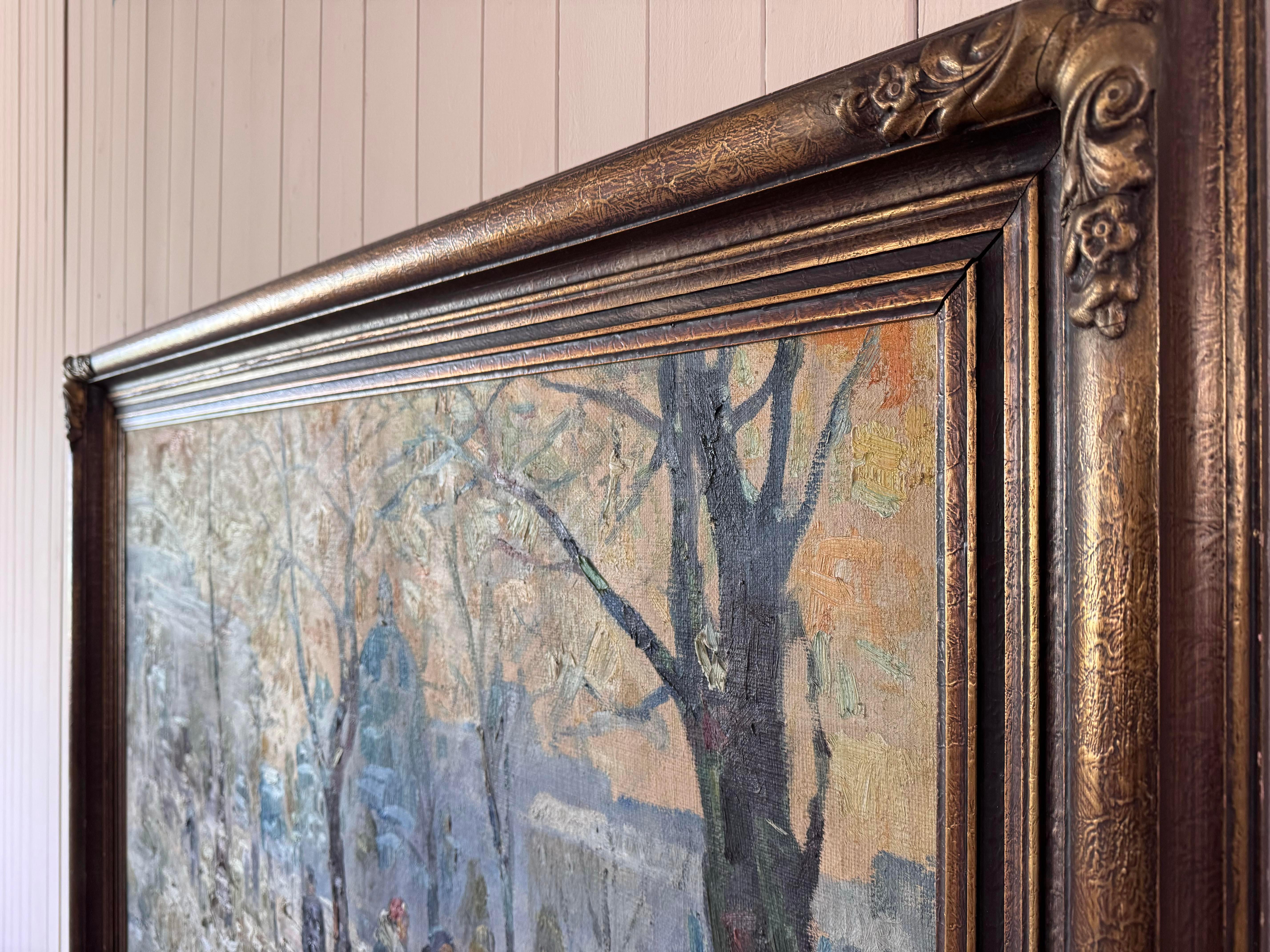 Provincial français Early 20th Century Oil 'Winter in Paris' Painting en vente