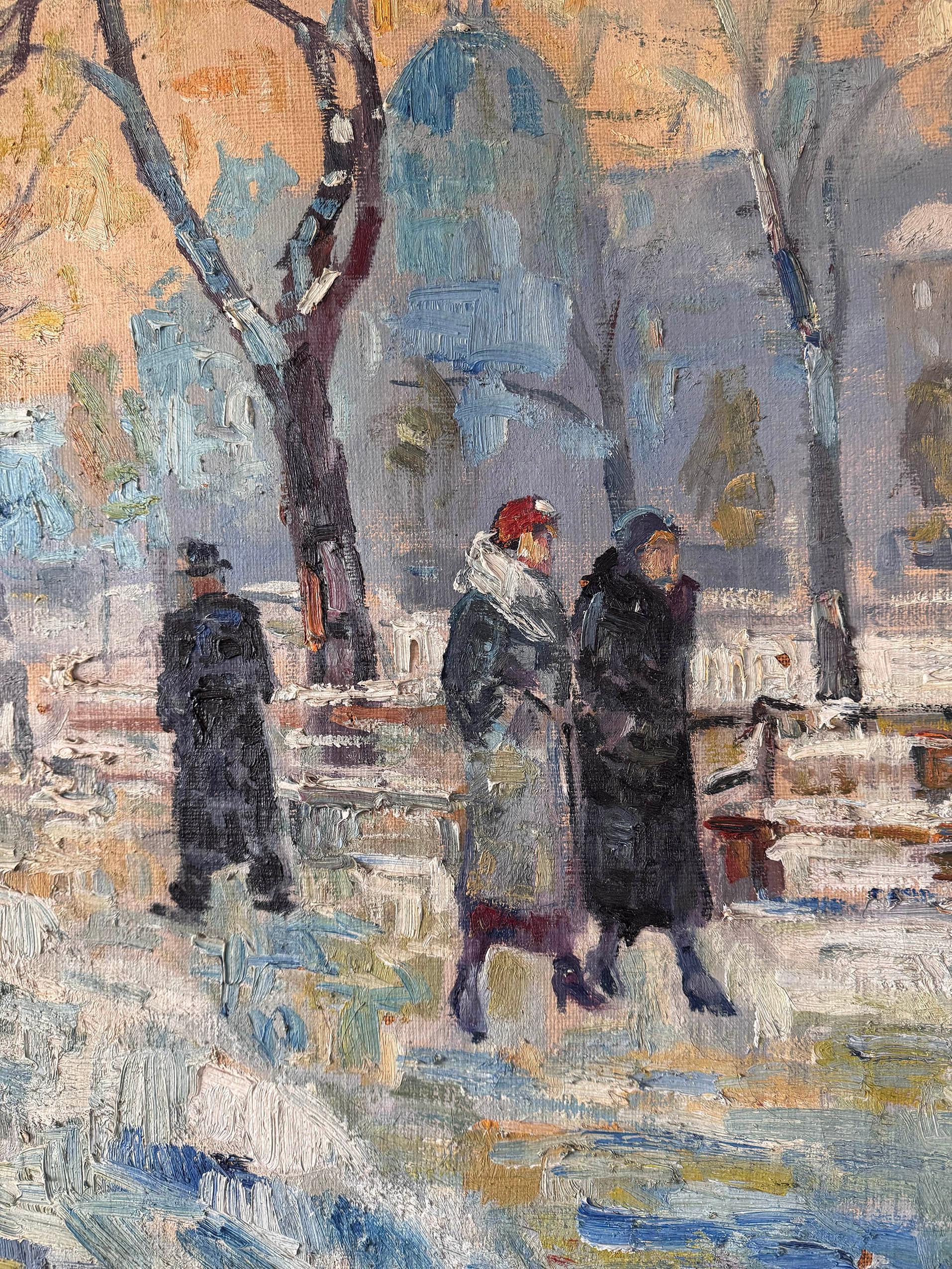Peint à la main Early 20th Century Oil 'Winter in Paris' Painting en vente