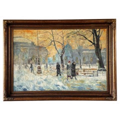 Early 20th Century Oil 'Winter in Paris' Painting