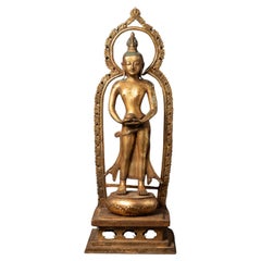 Début du 20ème siècle Bronze ancien Népalais Bodhisattva Padmapani Lok - OriginalBuddhas