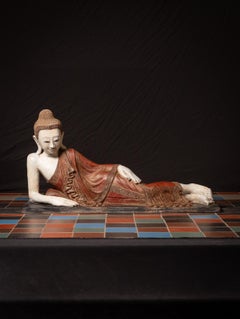 Early 20th century Old Burmese reclining Buddha statue from Burma