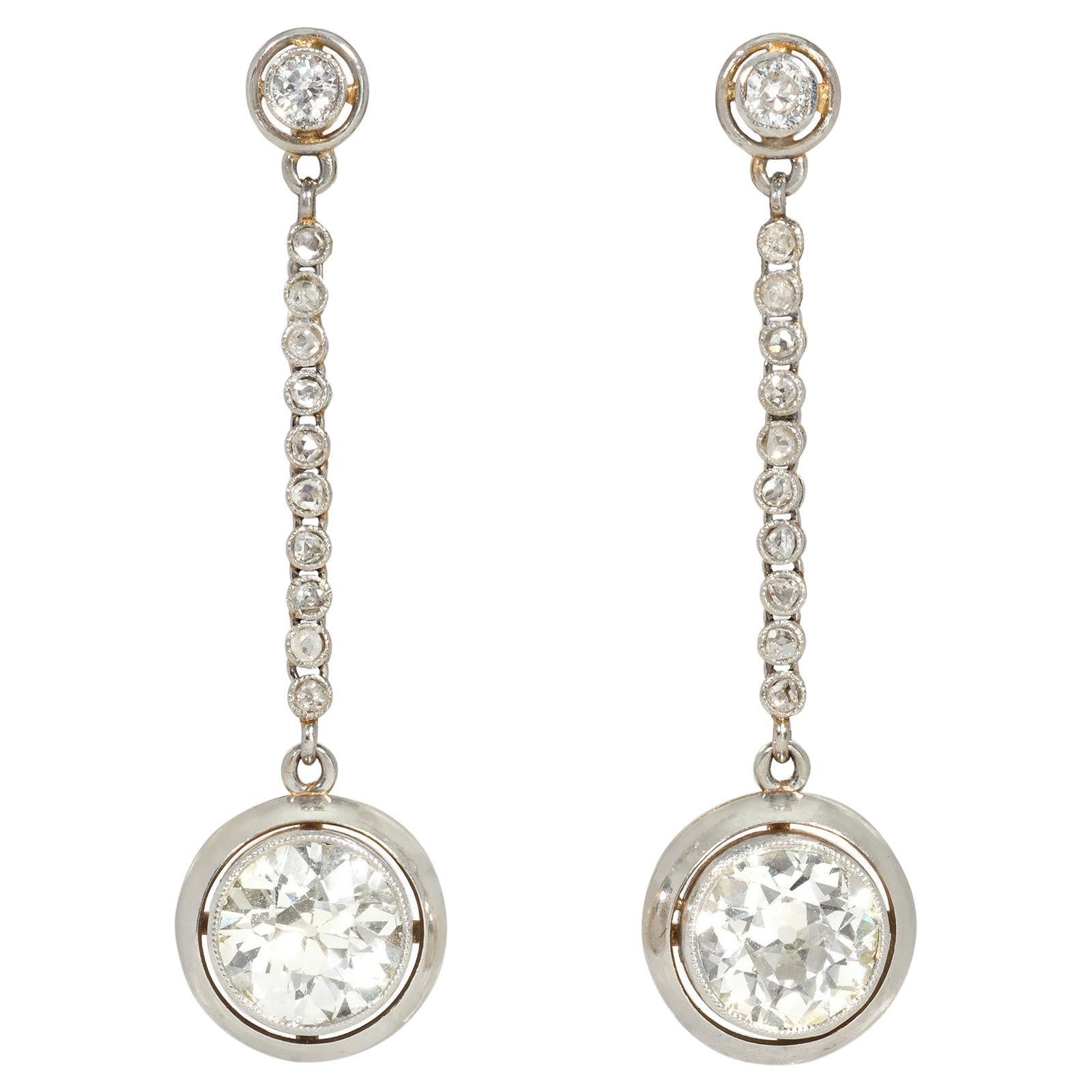 Early 20th Century Old European Cut Diamond and Platinum Pendant Earrings