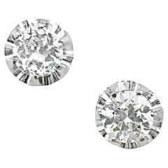 Antique Early 20th Century Old European Cut Diamond Fluted Stud Earrings