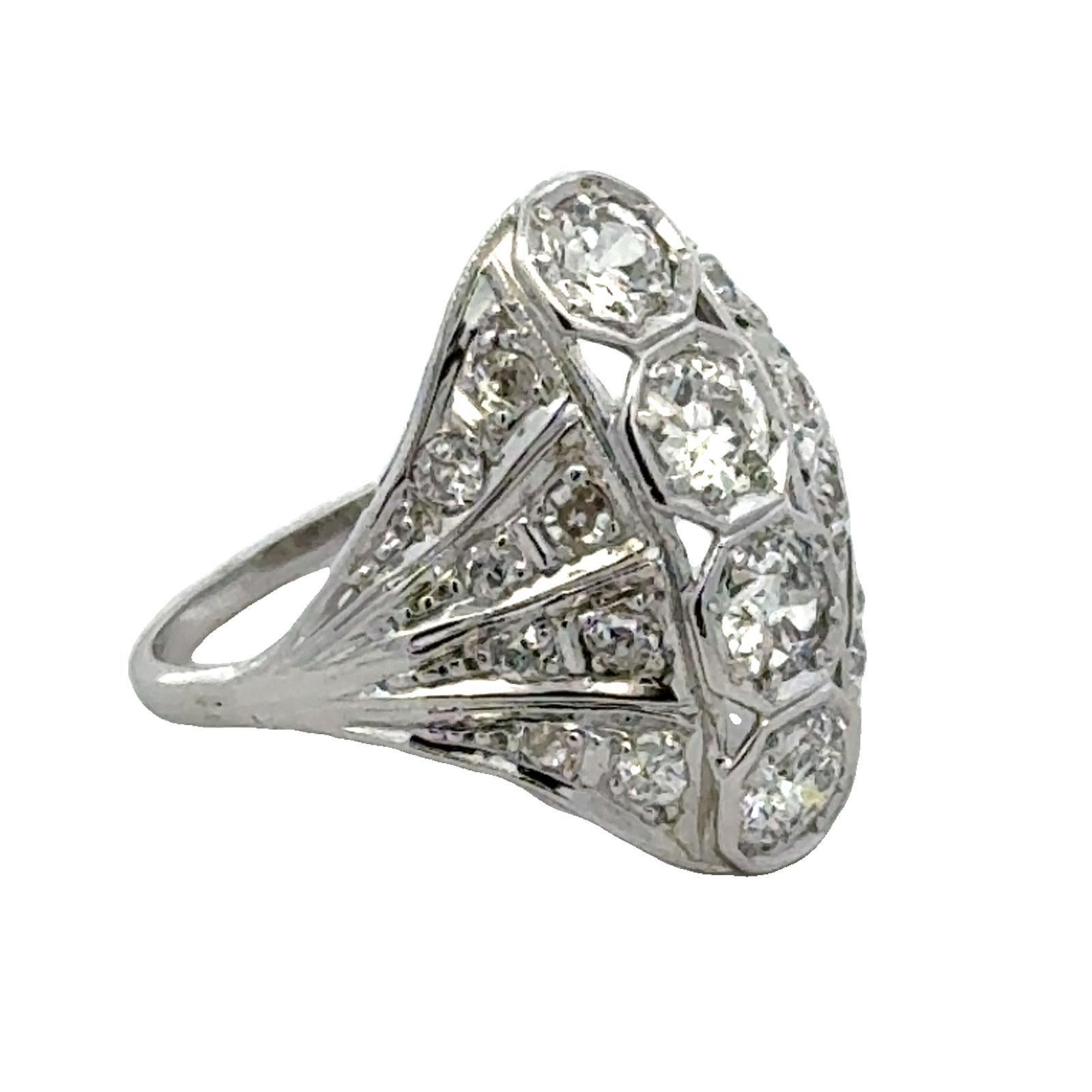 Women's Early 20th Century Old European Cut Diamond Platinum Vintage Cocktail Ring For Sale