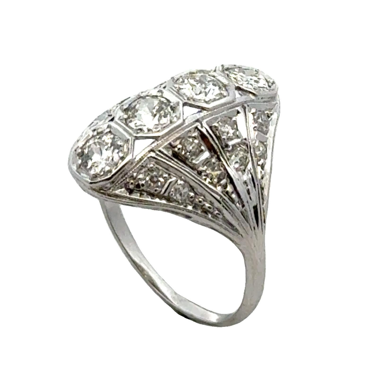 Early 20th Century Old European Cut Diamond Platinum Vintage Cocktail Ring For Sale 2