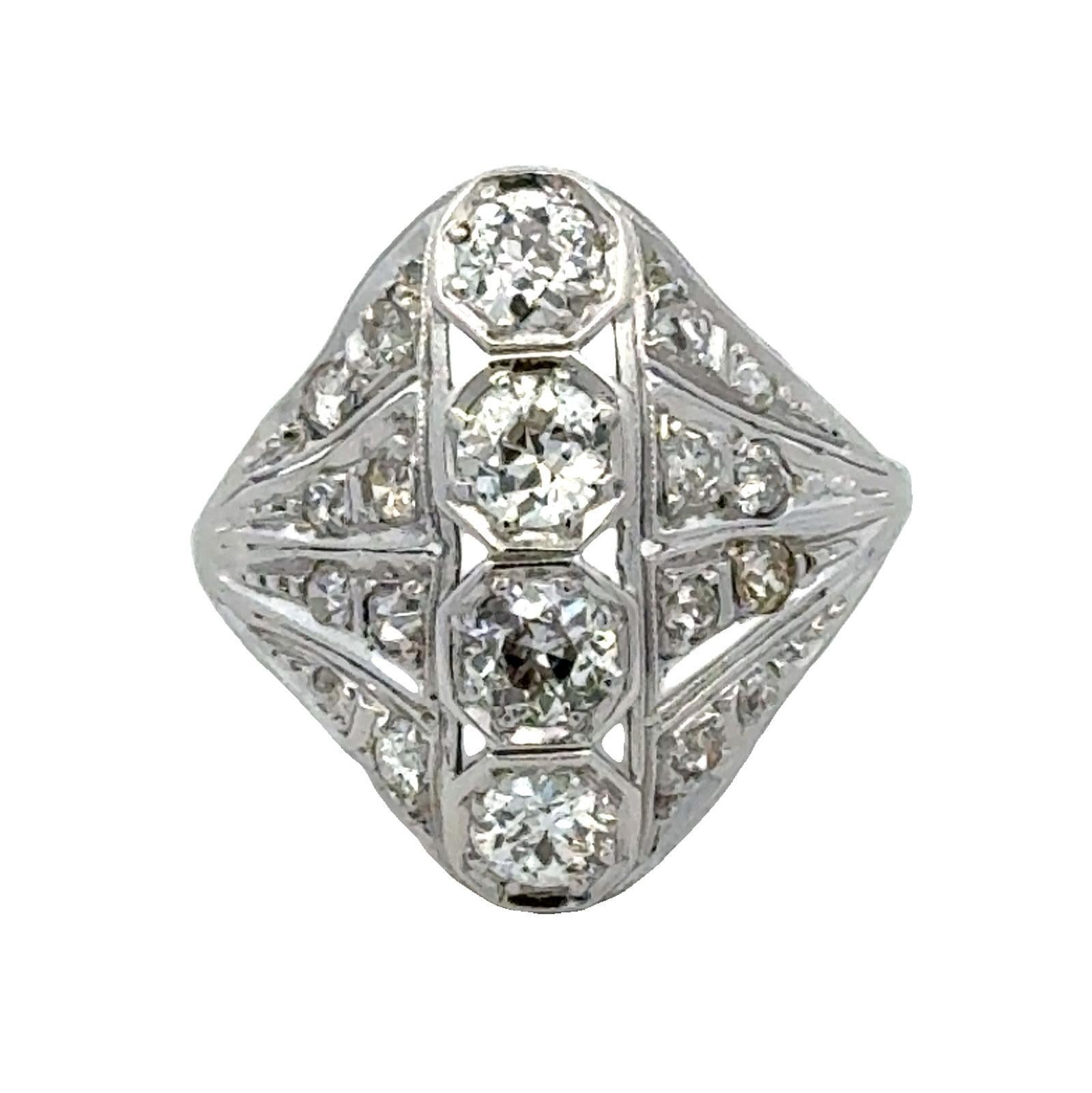 Early 20th Century Old European Cut Diamond Platinum Vintage Cocktail Ring For Sale 3