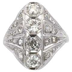 Anillo de cóctel vintage de platino con diamantes talla europea antigua de principios del siglo XX