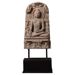 Early 20th century old Indian stone Buddha panel in Pala style 