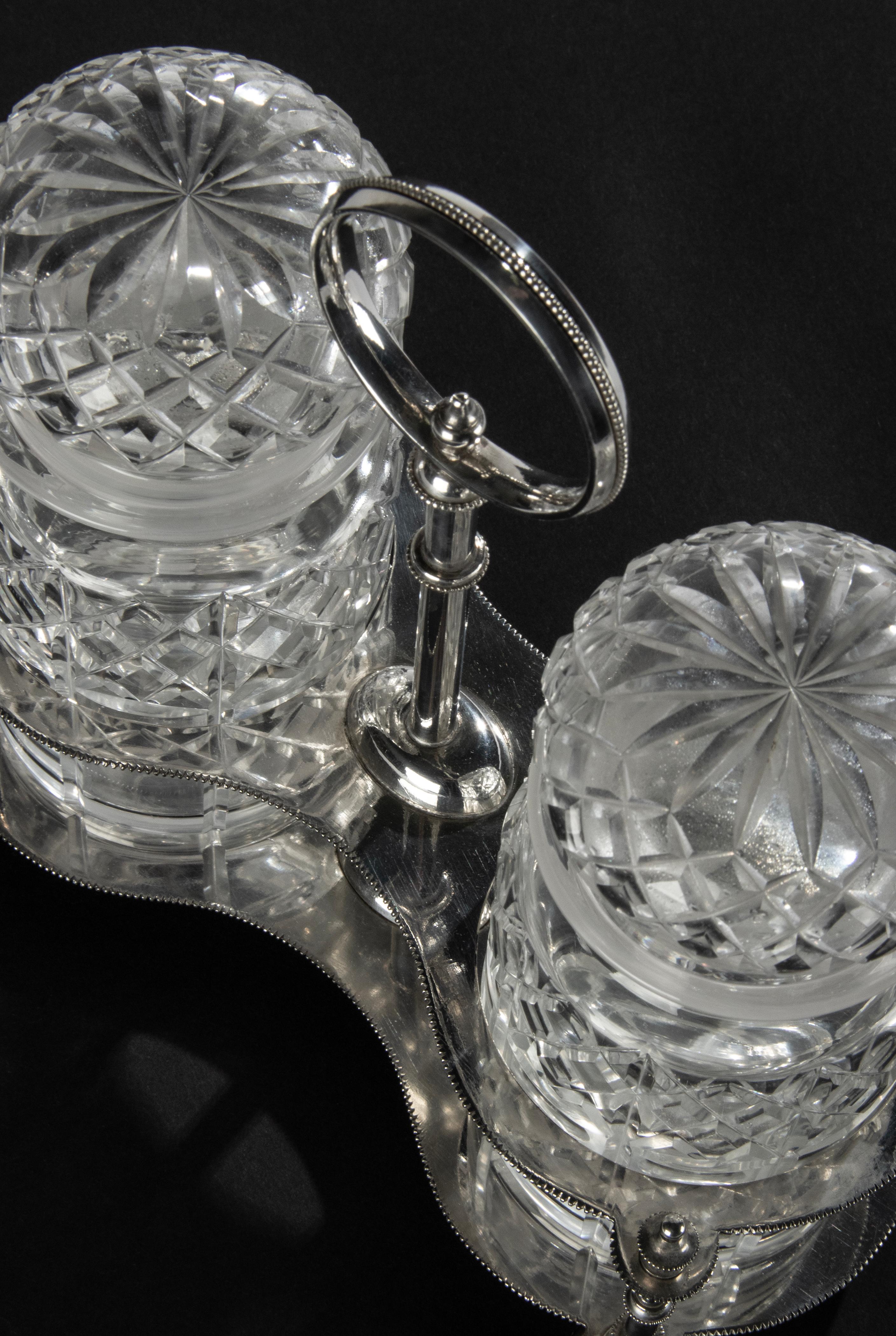 Silver Plate Early 20th Century Old Sheffield Plate and Crystal Serving Piece  For Sale