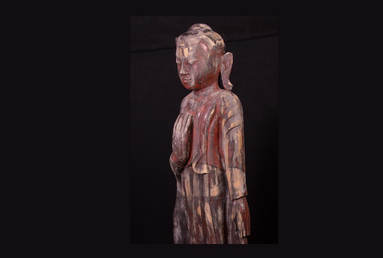 Early 20th century Old wooden Buddha statue from Burma For Sale 7
