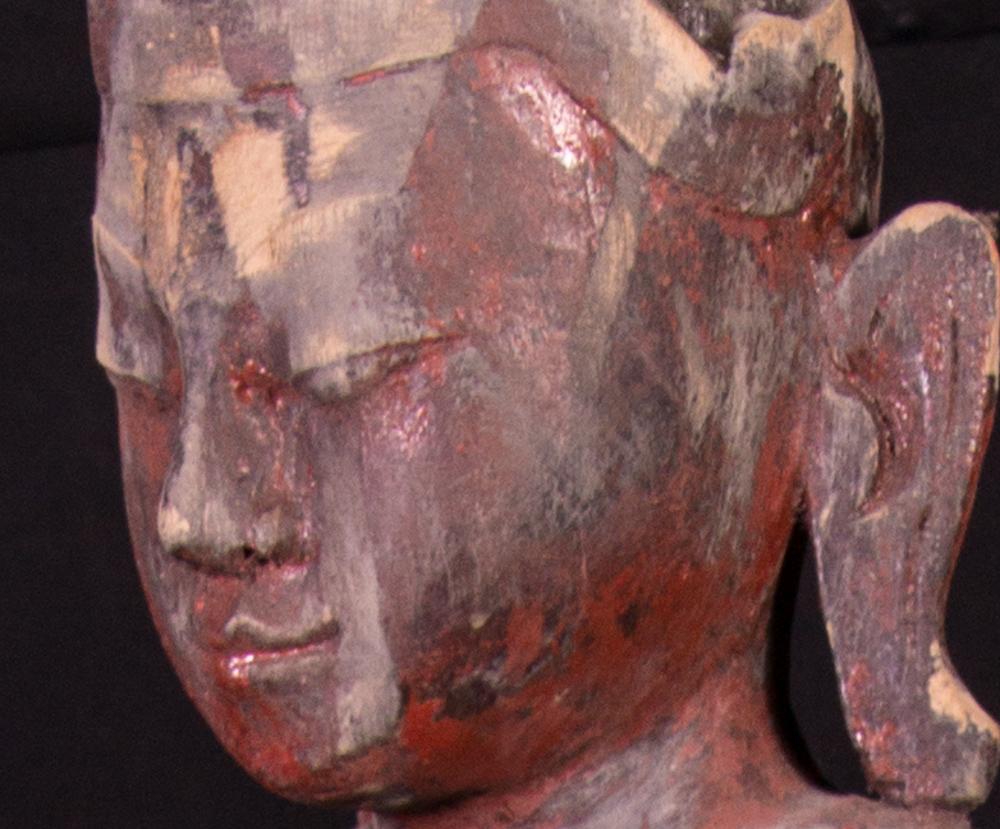 Burmese Early 20th century Old wooden Buddha statue from Burma For Sale