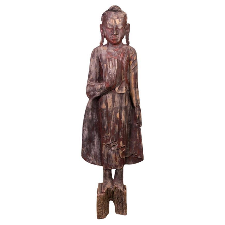 Early 20th century Old wooden Buddha statue from Burma For Sale