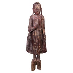 Antique Early 20th century Old wooden Buddha statue from Burma