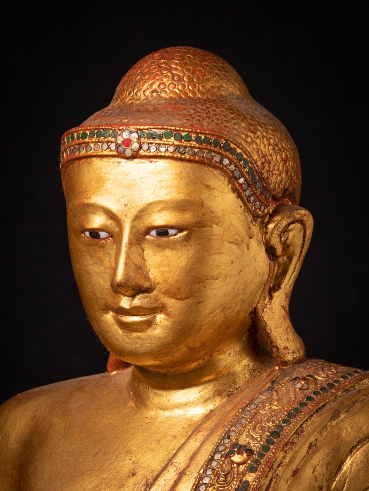Bouddha birman Mandalay en bois du début du 20e siècle de Bhumisparsha Mudra en vente 6
