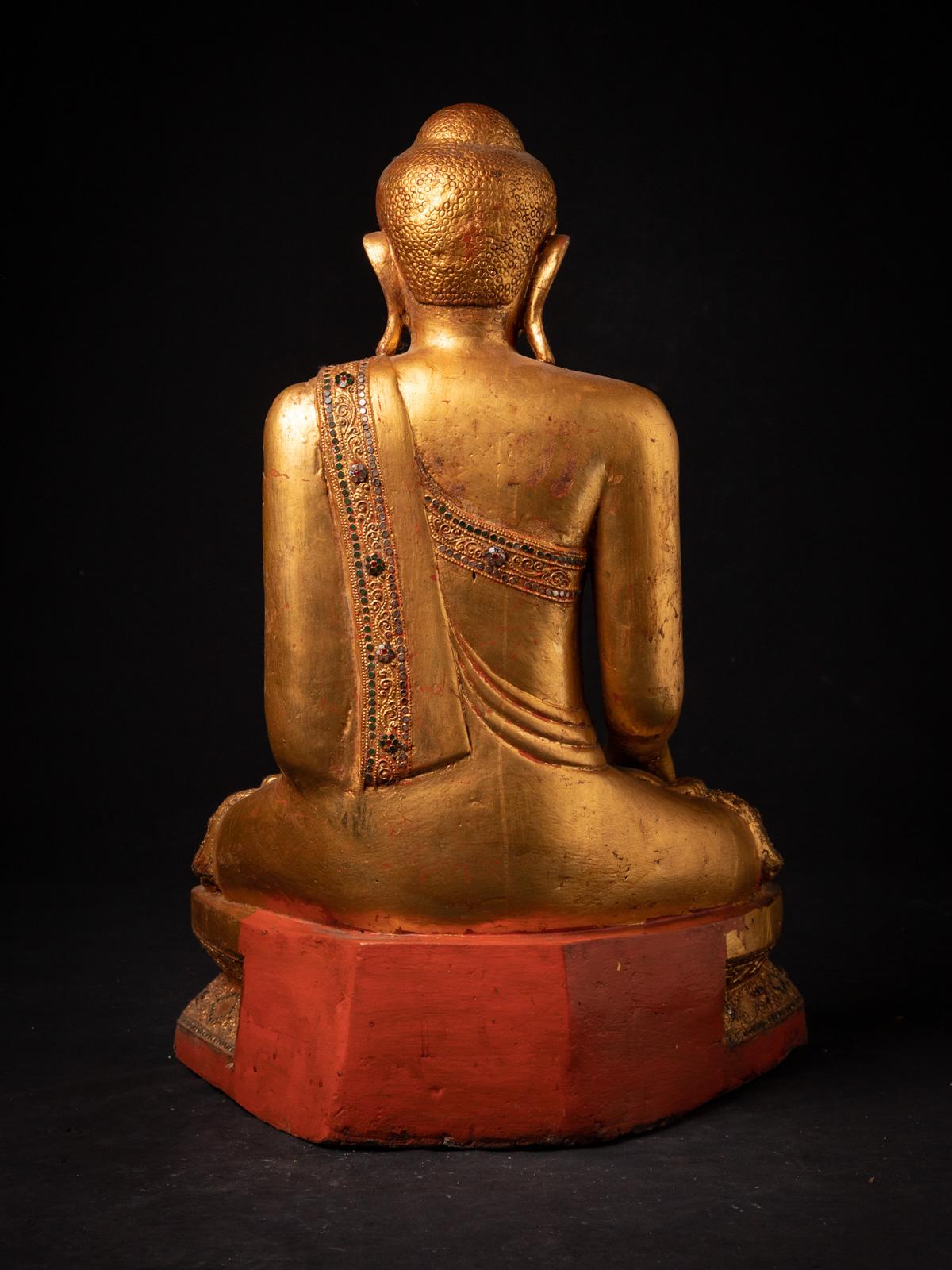 Bouddha birman Mandalay en bois du début du 20e siècle de Bhumisparsha Mudra Bon état - En vente à DEVENTER, NL