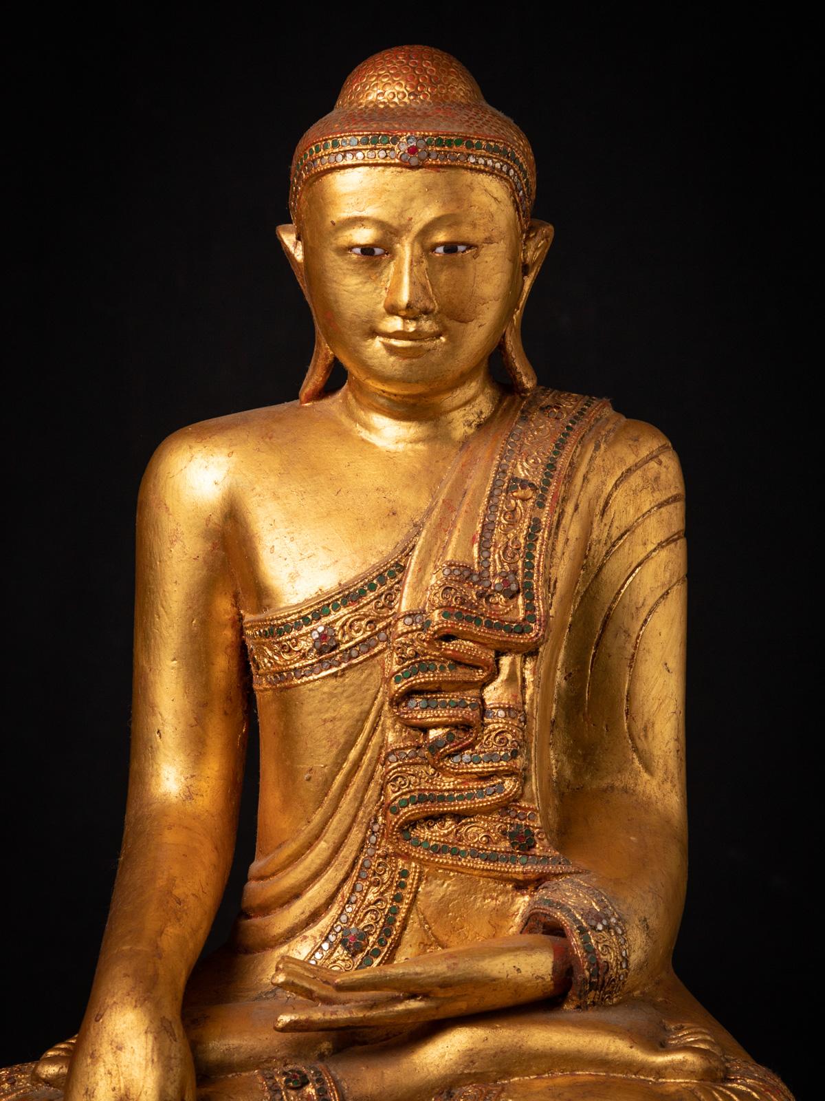 Bouddha birman Mandalay en bois du début du 20e siècle de Bhumisparsha Mudra en vente 2