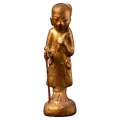 Early 20th century Old wooden Burmese Monk statue - OriginalBuddhas