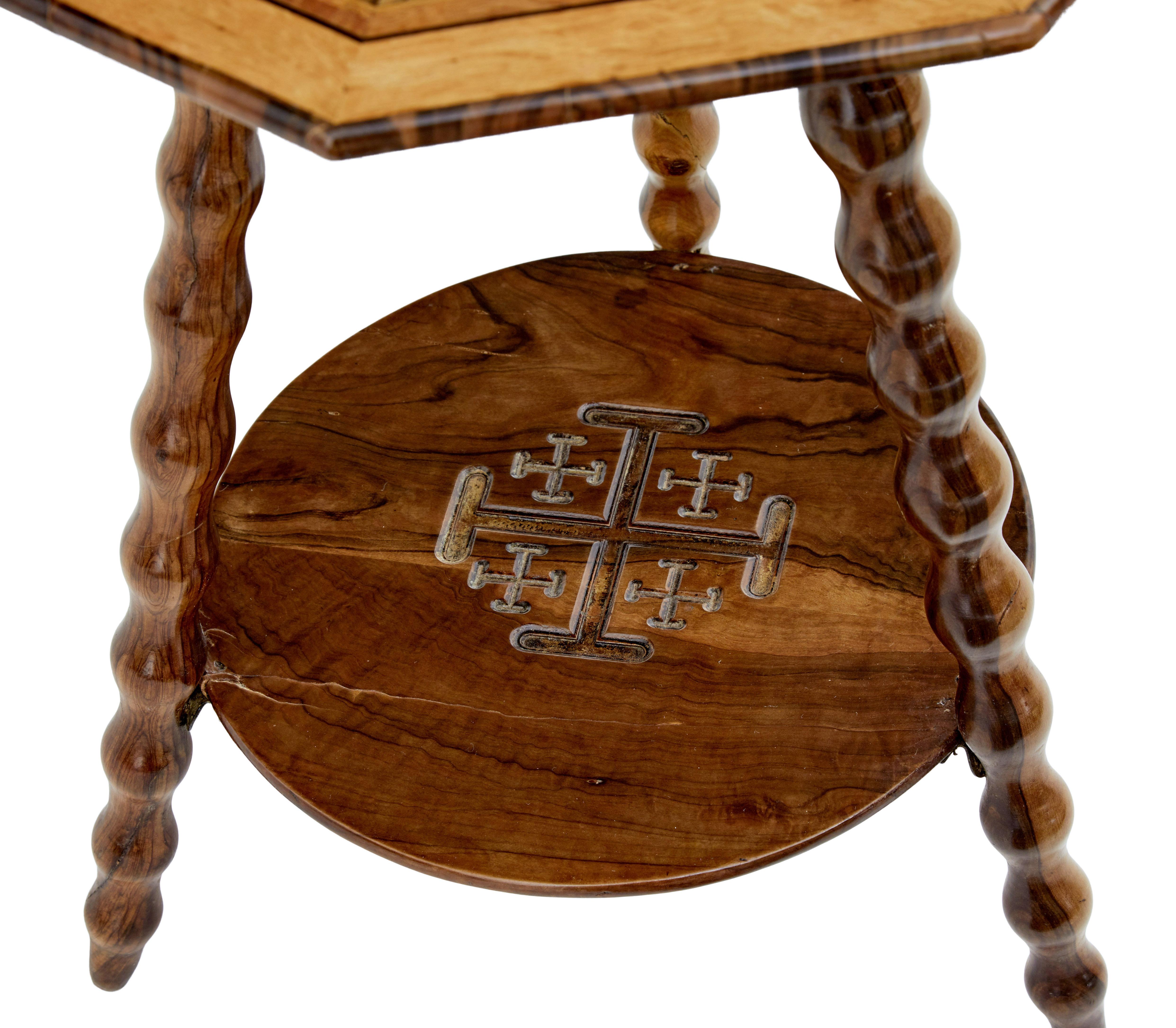 Late Victorian Early 20th Century Olive Wood Jerusalem Table