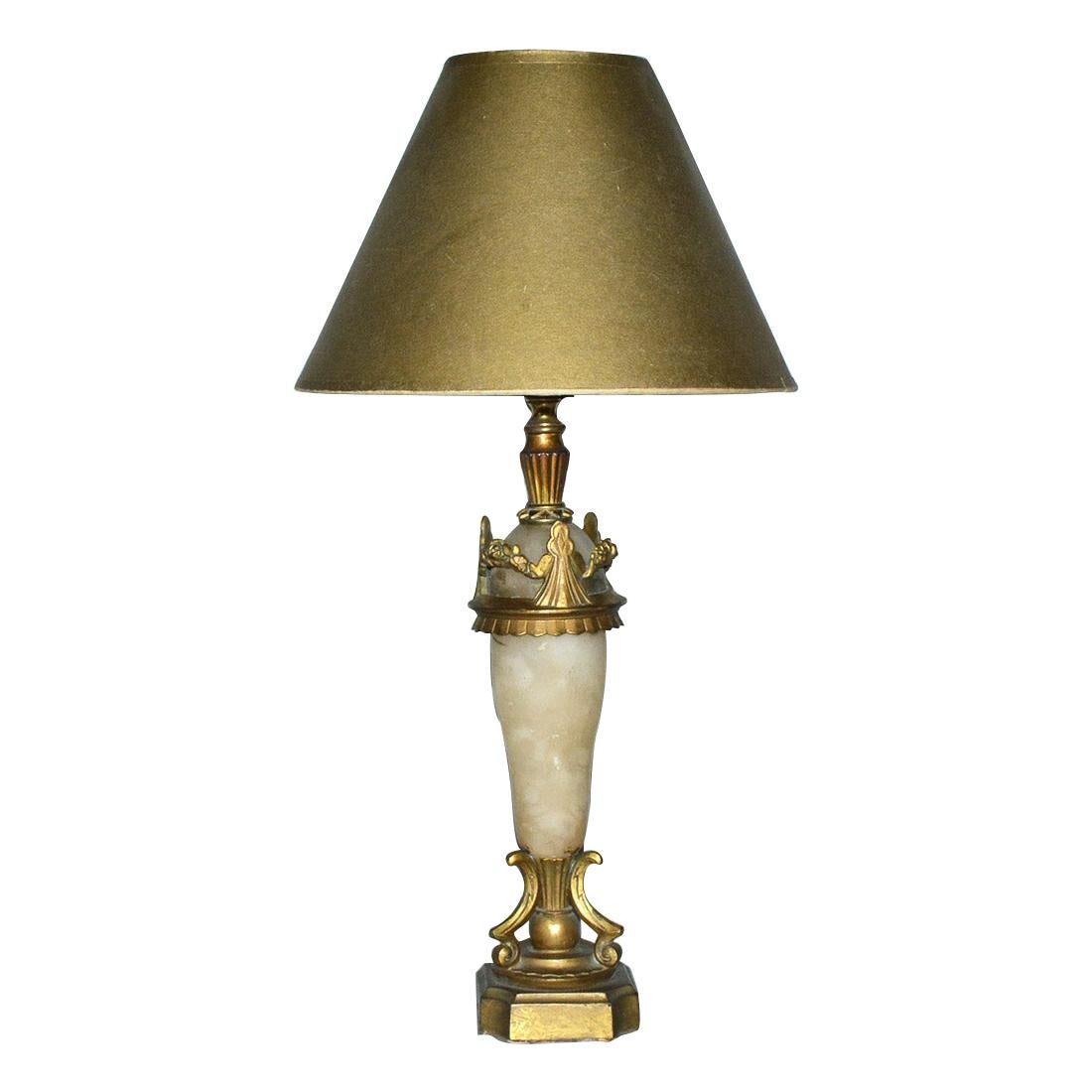 Early 20th Century Onyx and Gold Metal Table Lamp