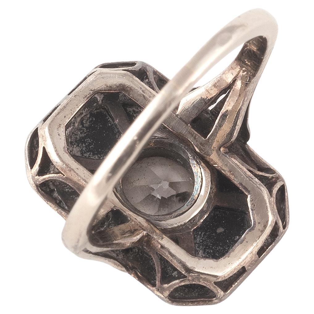 Old European Cut Art Deco Onyx And Old Cut Diamond Ring c.1920 For Sale
