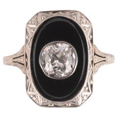 Art Deco Onyx And Old Cut Diamond Ring c.1920