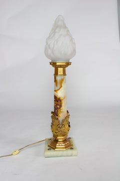Antique Early 20th Century Onyx Newel Post Light