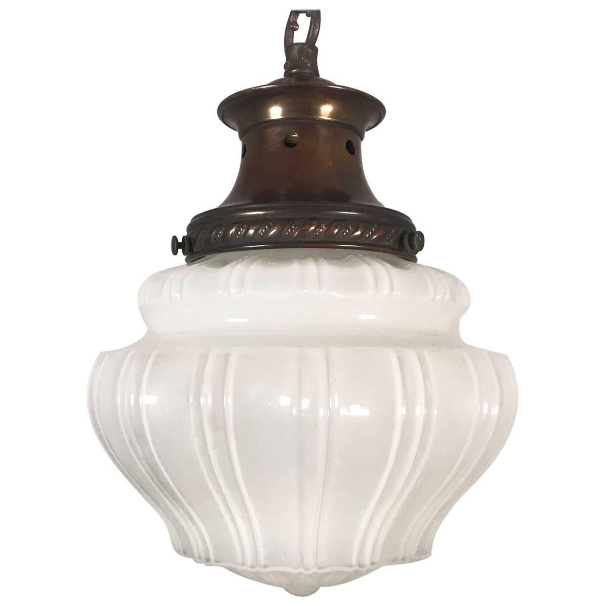 Early 20th Century Opal Glass Pendant Light