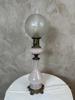 Early 20th century Opaline Glass and Brass Petrol Lamp, 1900s