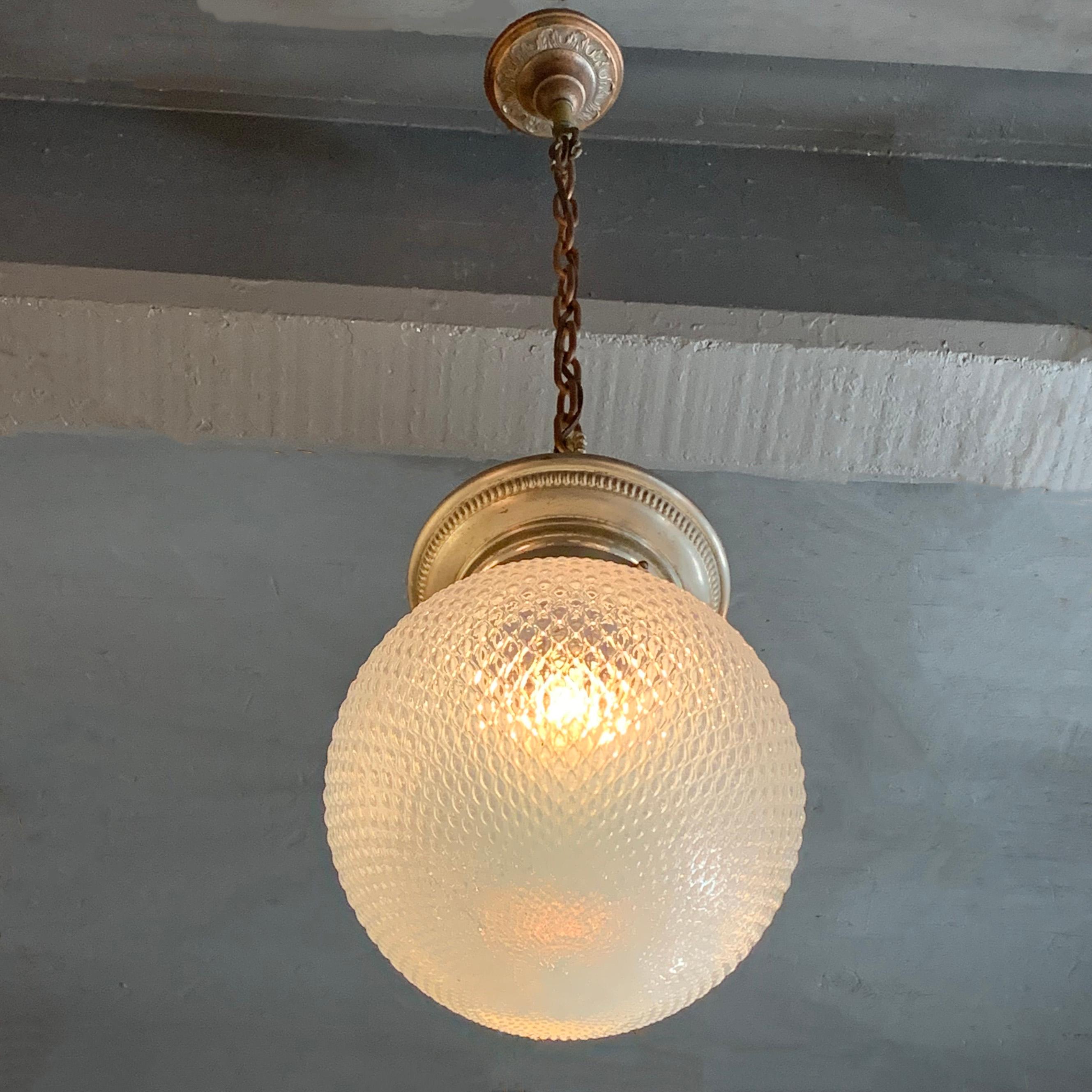 Industrial Early 20th Century Opaline Glass Globe Library Pendant Light