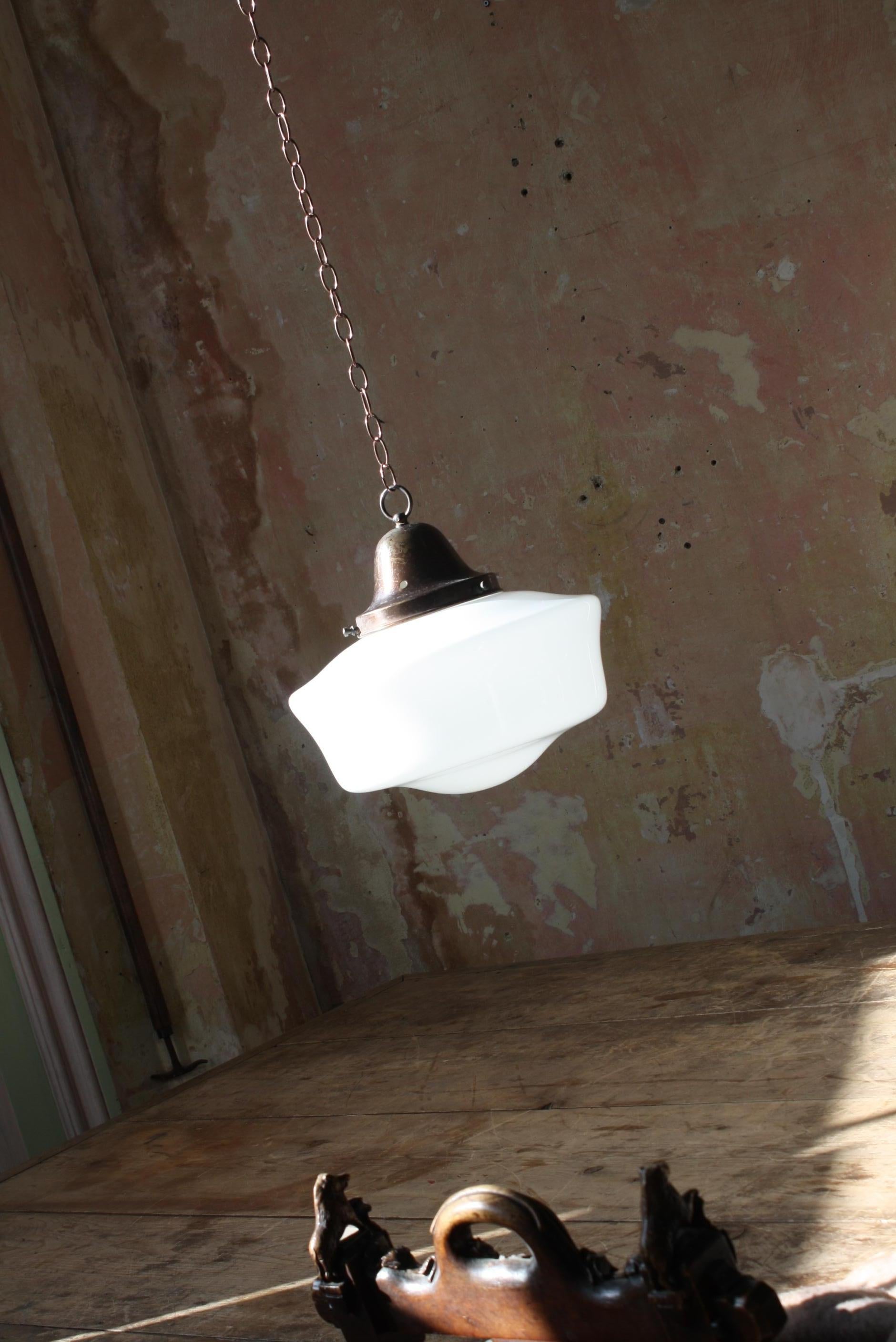 Early 20th Century Opaline Milk Glass Pendant Light Chandelier In Good Condition In Lowestoft, GB