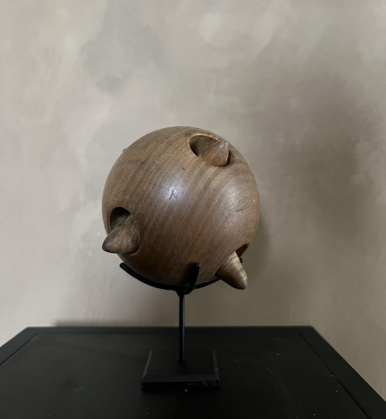 French Early 20th Century, Open Turned Wooden Sphere Canton Ball For Sale