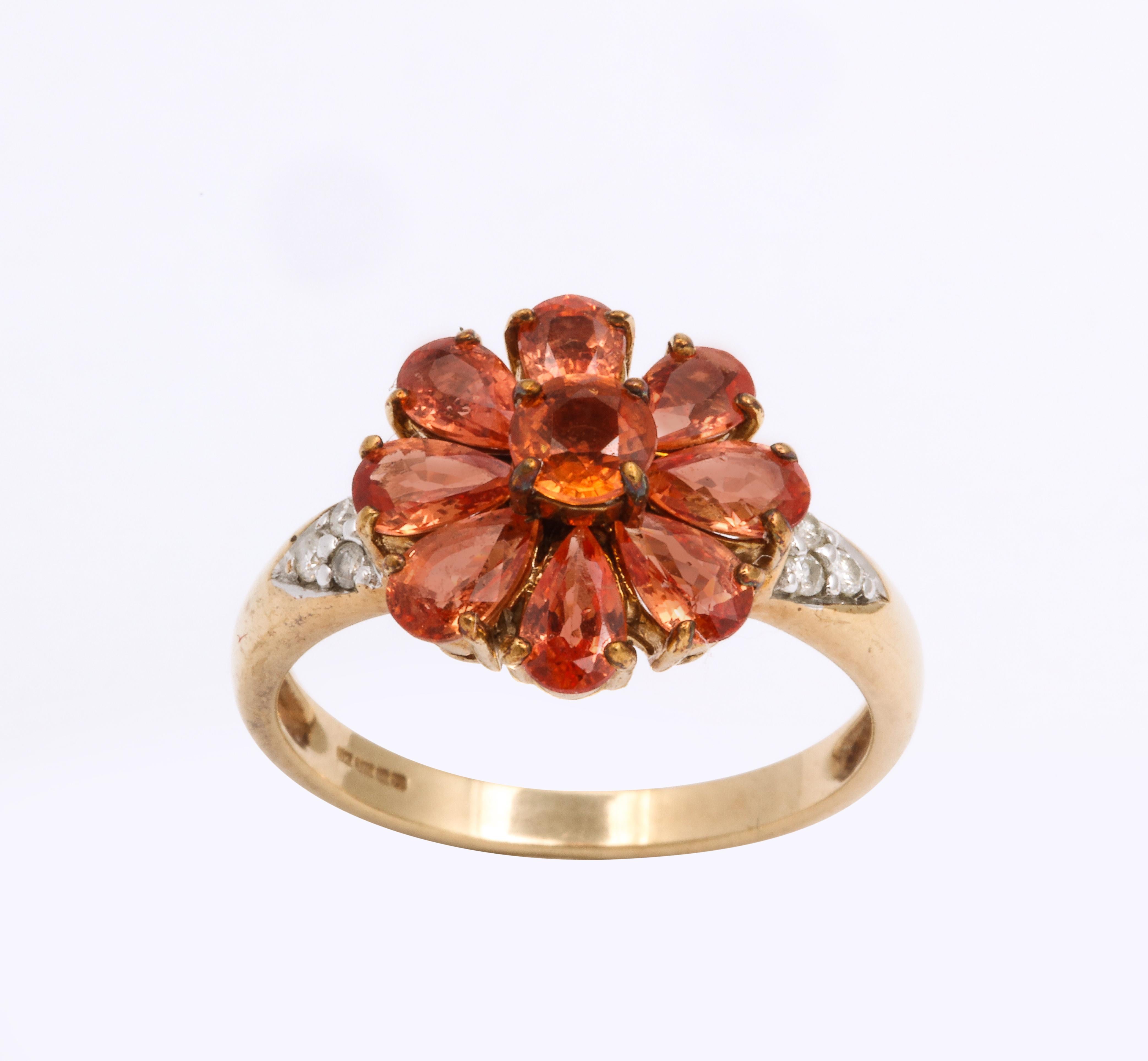 Edwardian Early 20th Century Orange Sapphire Daisyl Ring