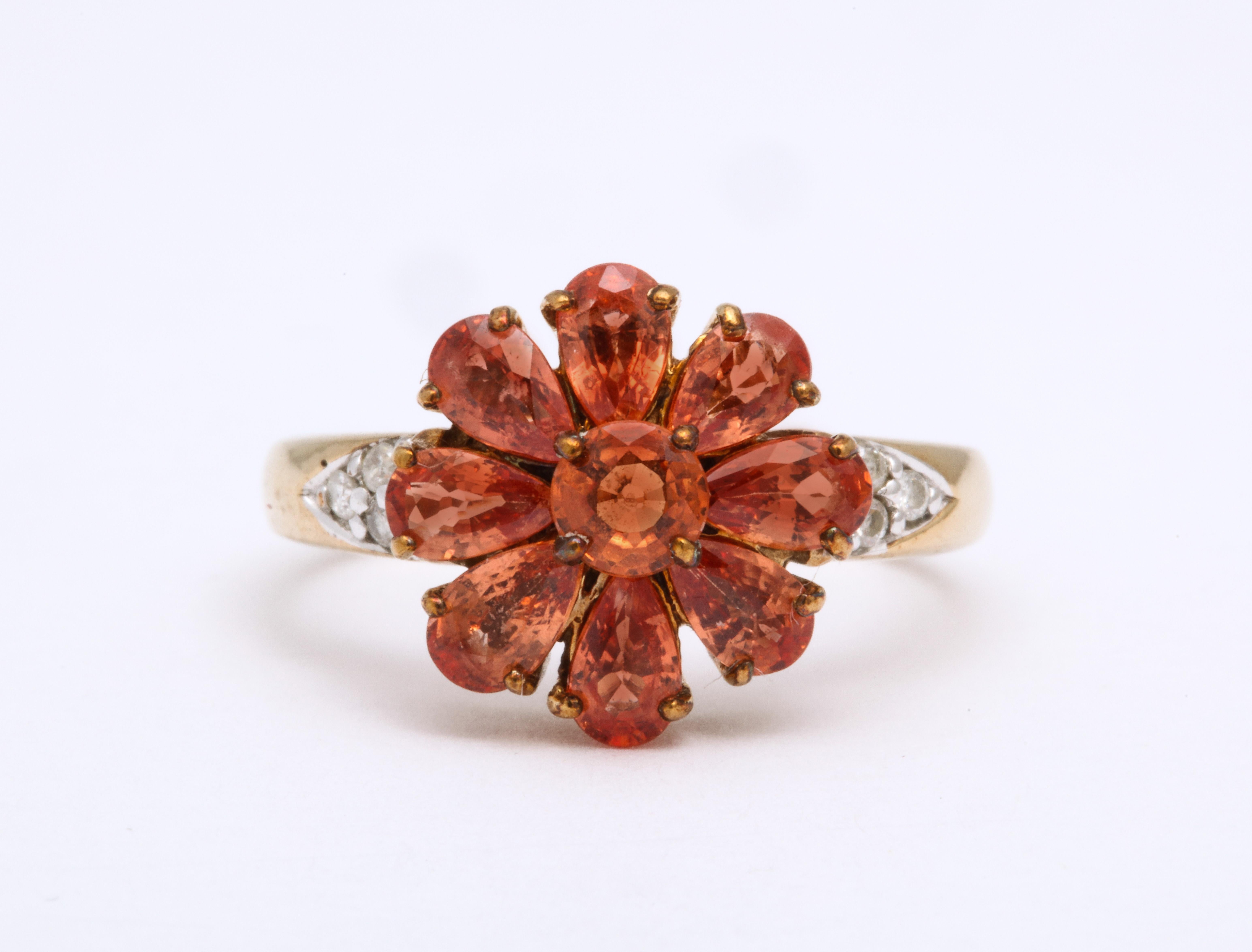 Pear Cut Early 20th Century Orange Sapphire Daisyl Ring