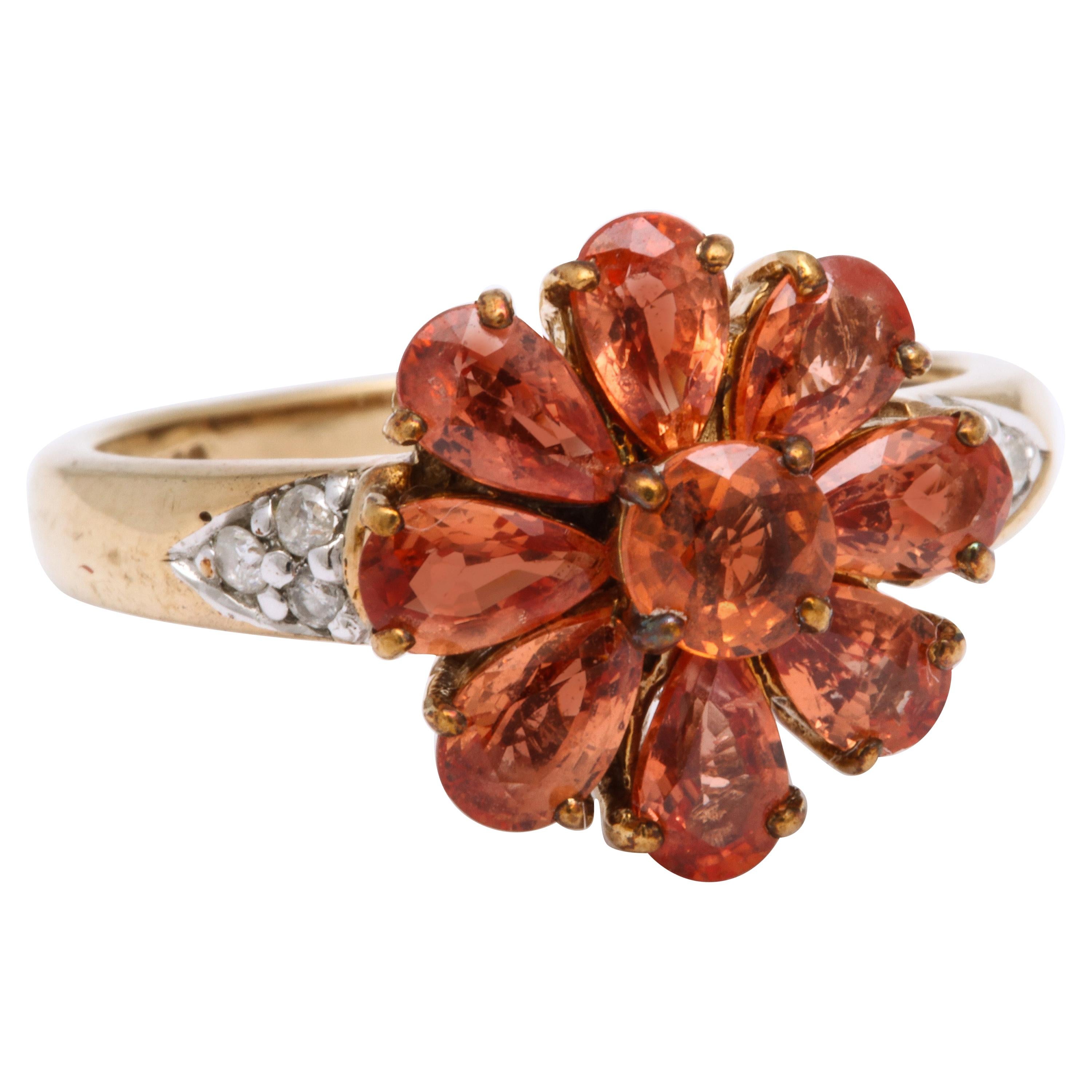 Early 20th Century Orange Sapphire Daisyl Ring