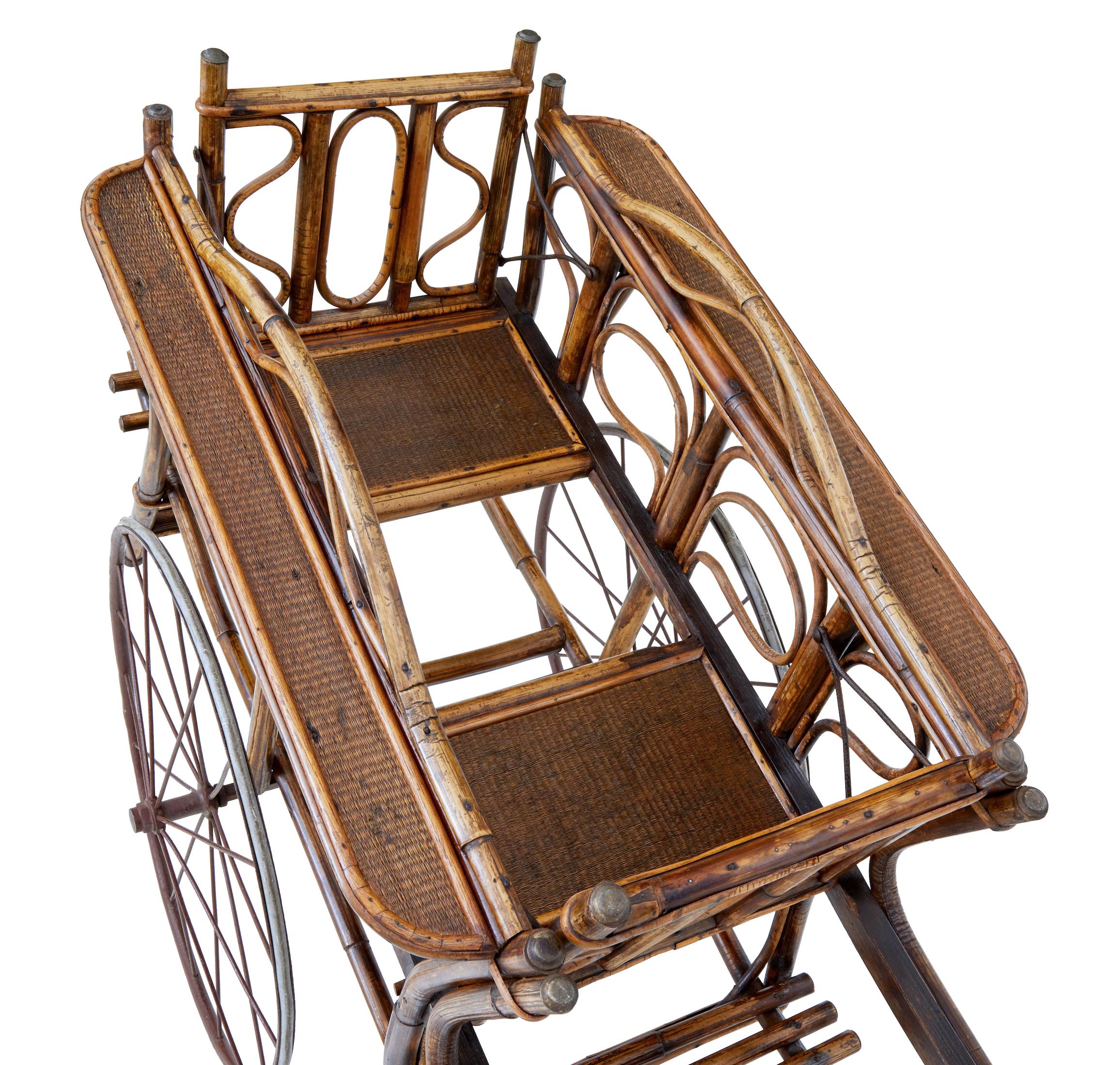 Chinese Early 20th Century Oriental Bamboo 2-Seat Child Carriage