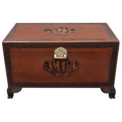 Antique Early 20th Century Oriental Camphor Wood and Teak Chest