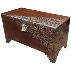 Early 20th Century Oriental Carved Camphor Wood and Teak Chest