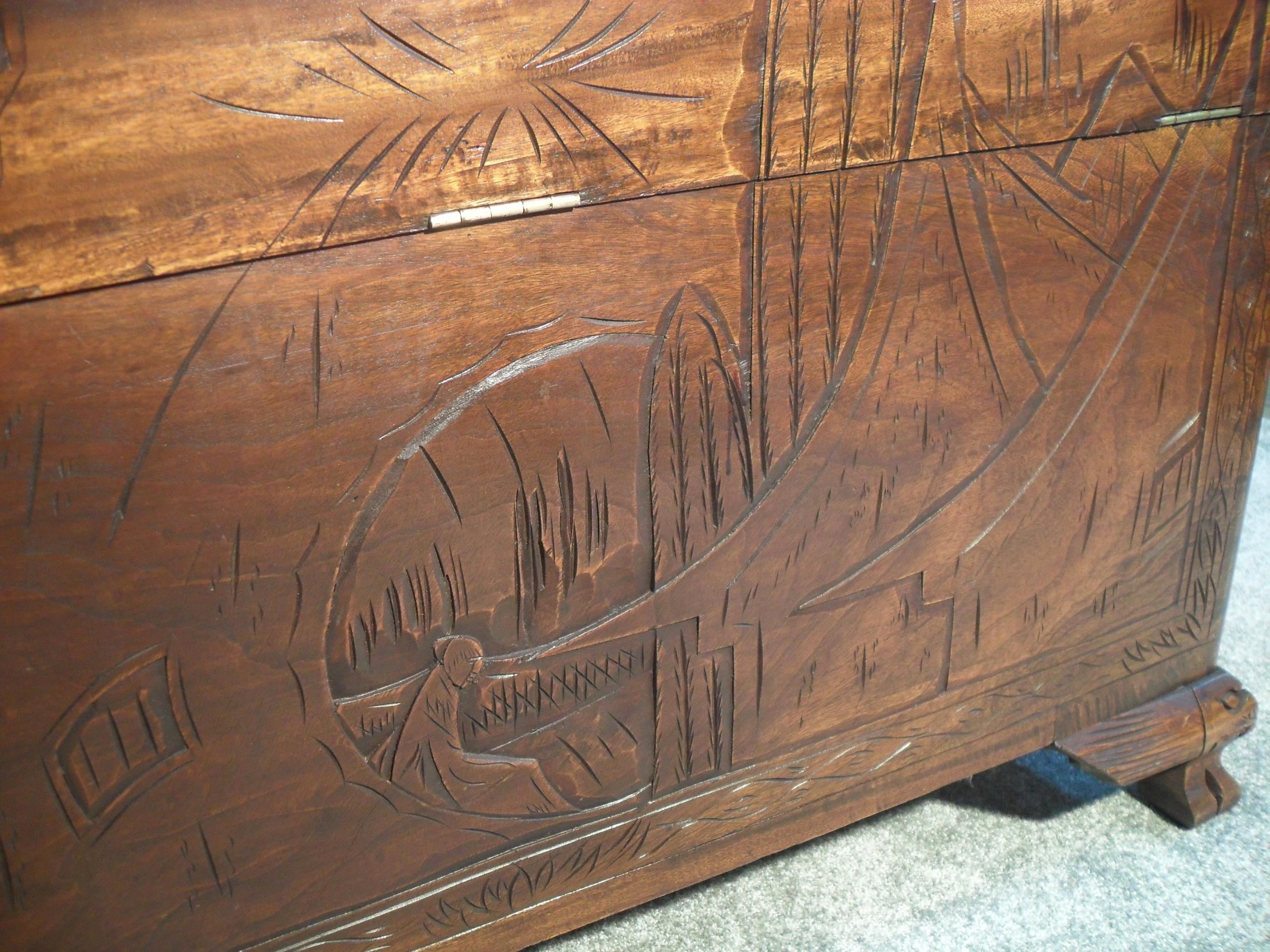 Early 20th Century Oriental Carved Camphor Wood Chest 6