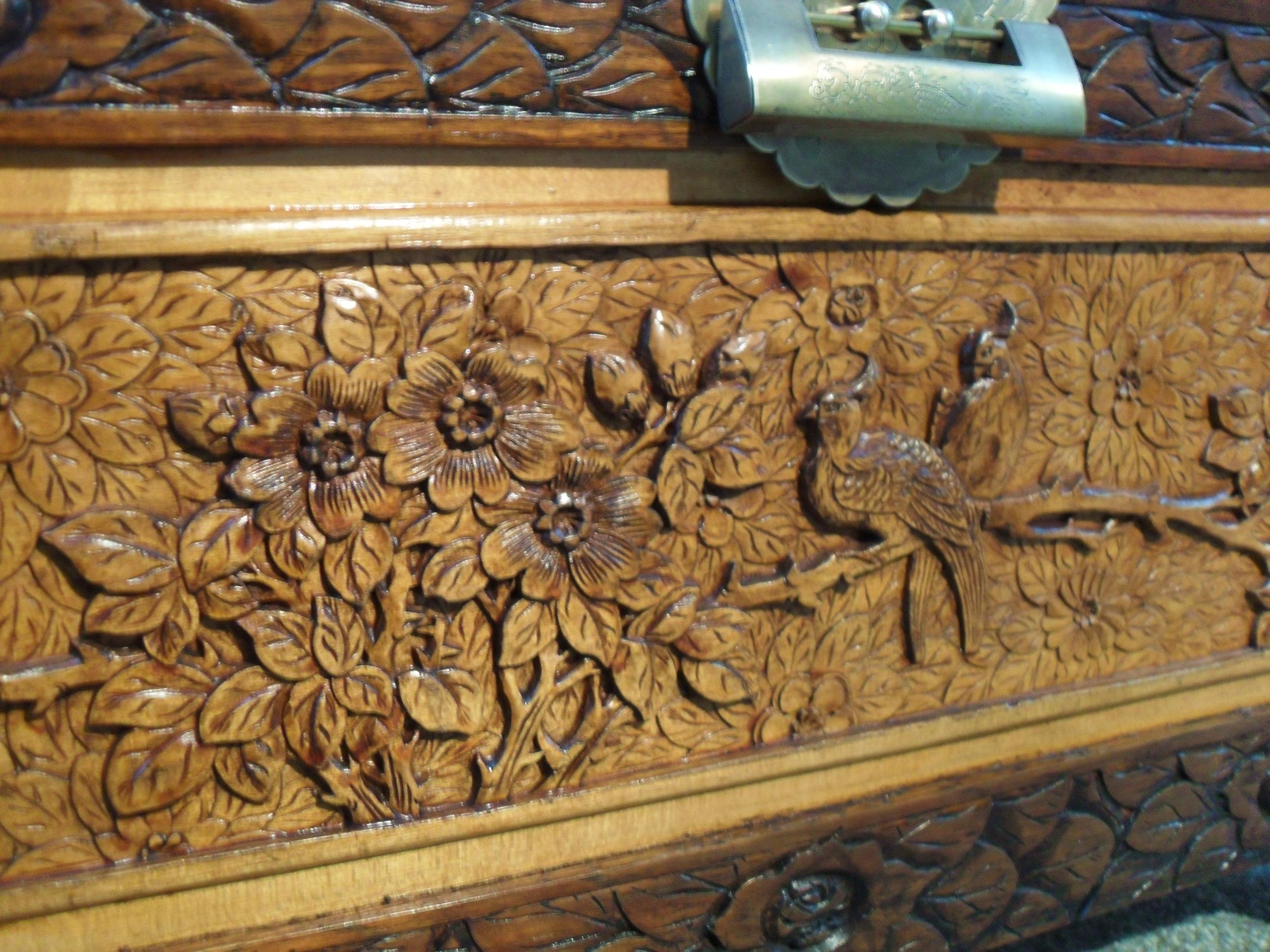 Maple Early 20th Century Oriental Carved Camphor Wood Chest
