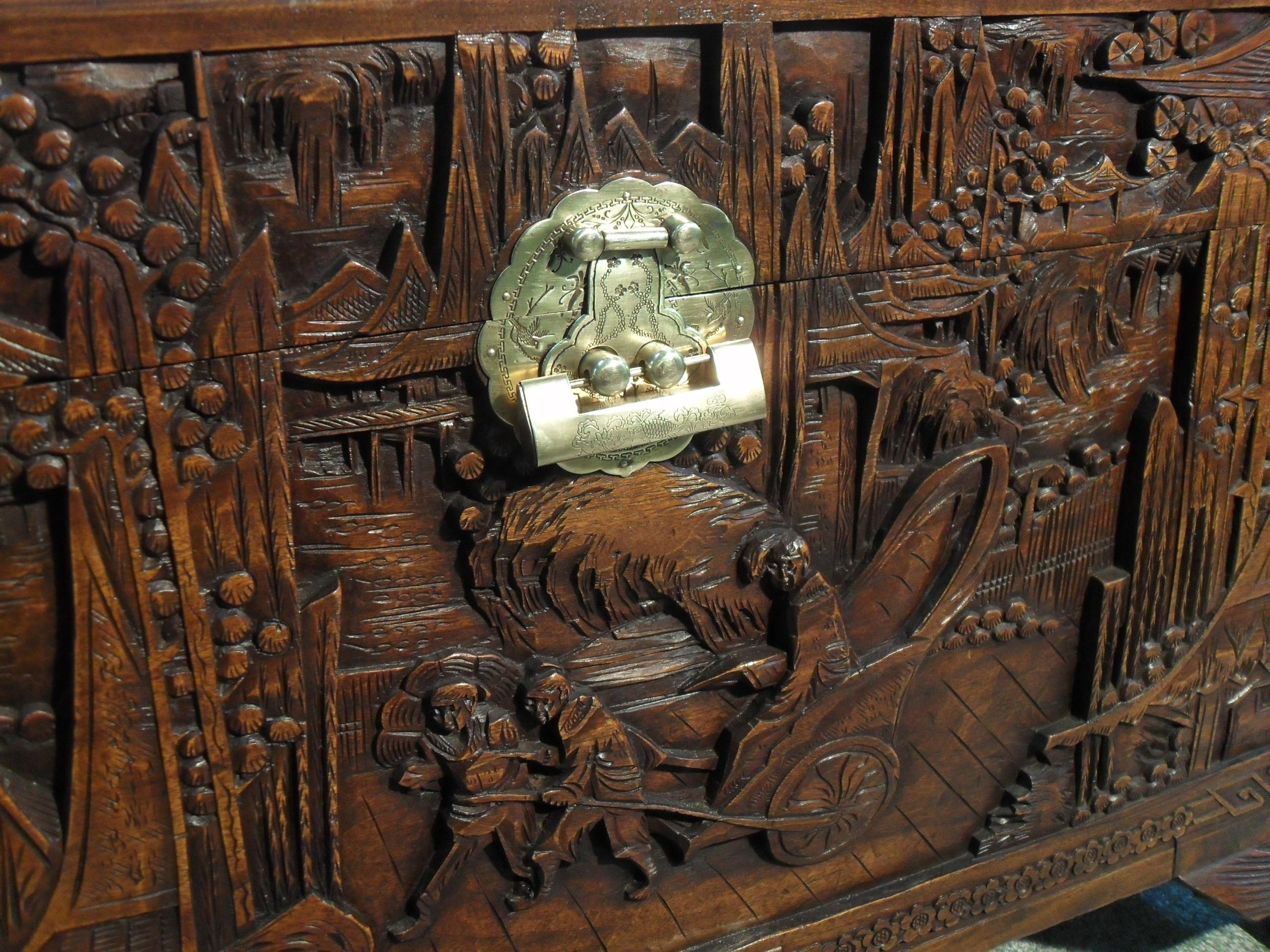 Early 20th Century Oriental Carved Camphor Wood Chest 2